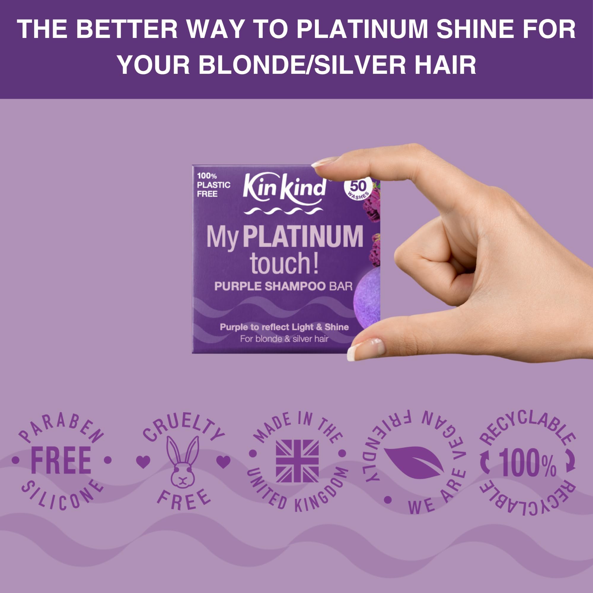 KinKind Purple Shampoo Bar - My PLATINUM Touch! Solid Bar for Blonde, Silver & White Hair | Travel Shampoo Bars for Hair | Up to 50 Washes - Vegan