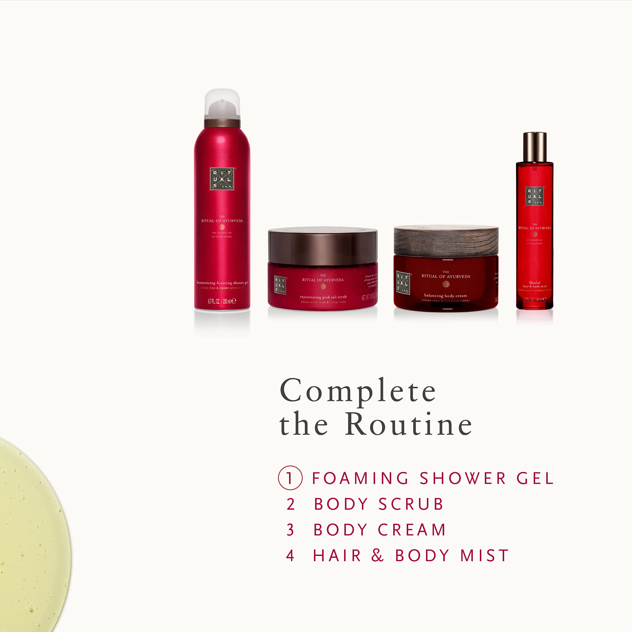 RITUALS The of Ayurveda Foaming Shower Gel - Fragrant Body Wash with Sweet Almond Oil & Indian Rose - 6.7 Fl Oz