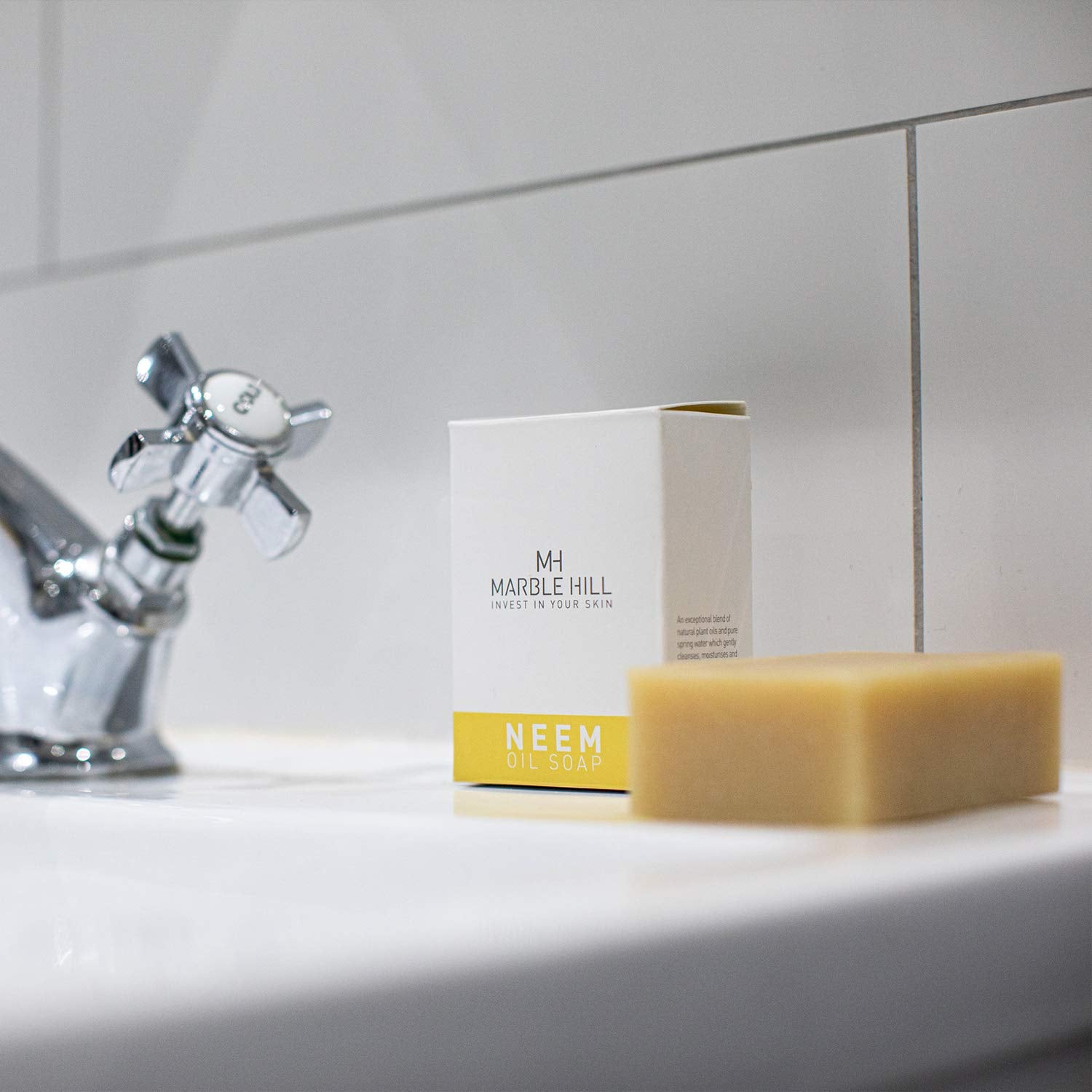 Marble Hill Neem Oil Soap Bar “Fabulously Moisturising - Sunday Times” Dry Sensitive Eczema-Prone Skin Psoriasis Natural Cleanser for Face Hands, Body All Ages with Shea Butter Vitamin E 100g