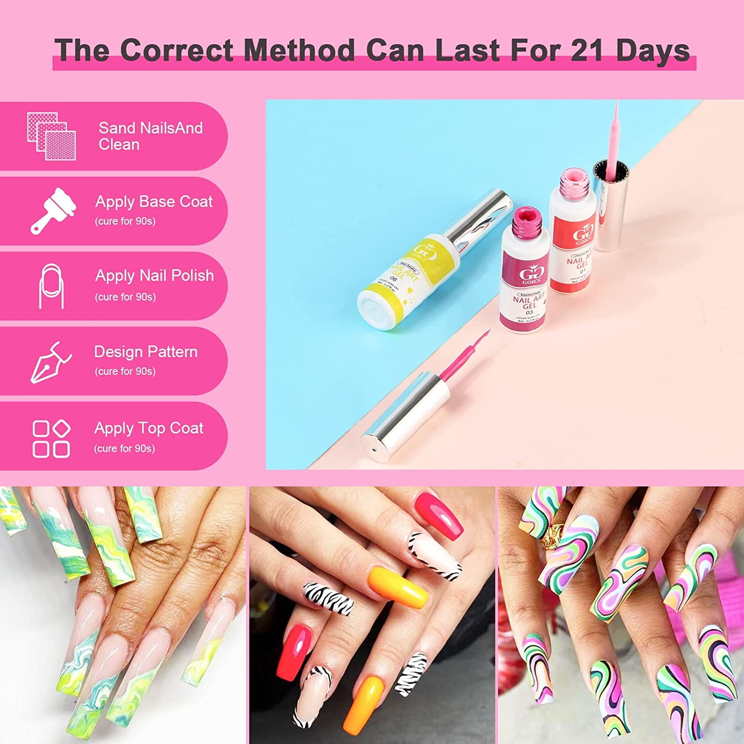 GOICC 12-Colour Gel Liner Nail Art Set For Girls– Painted Gel Polish Kit for DIY Nail Art Design, French Tips & Salon Use, 8ml