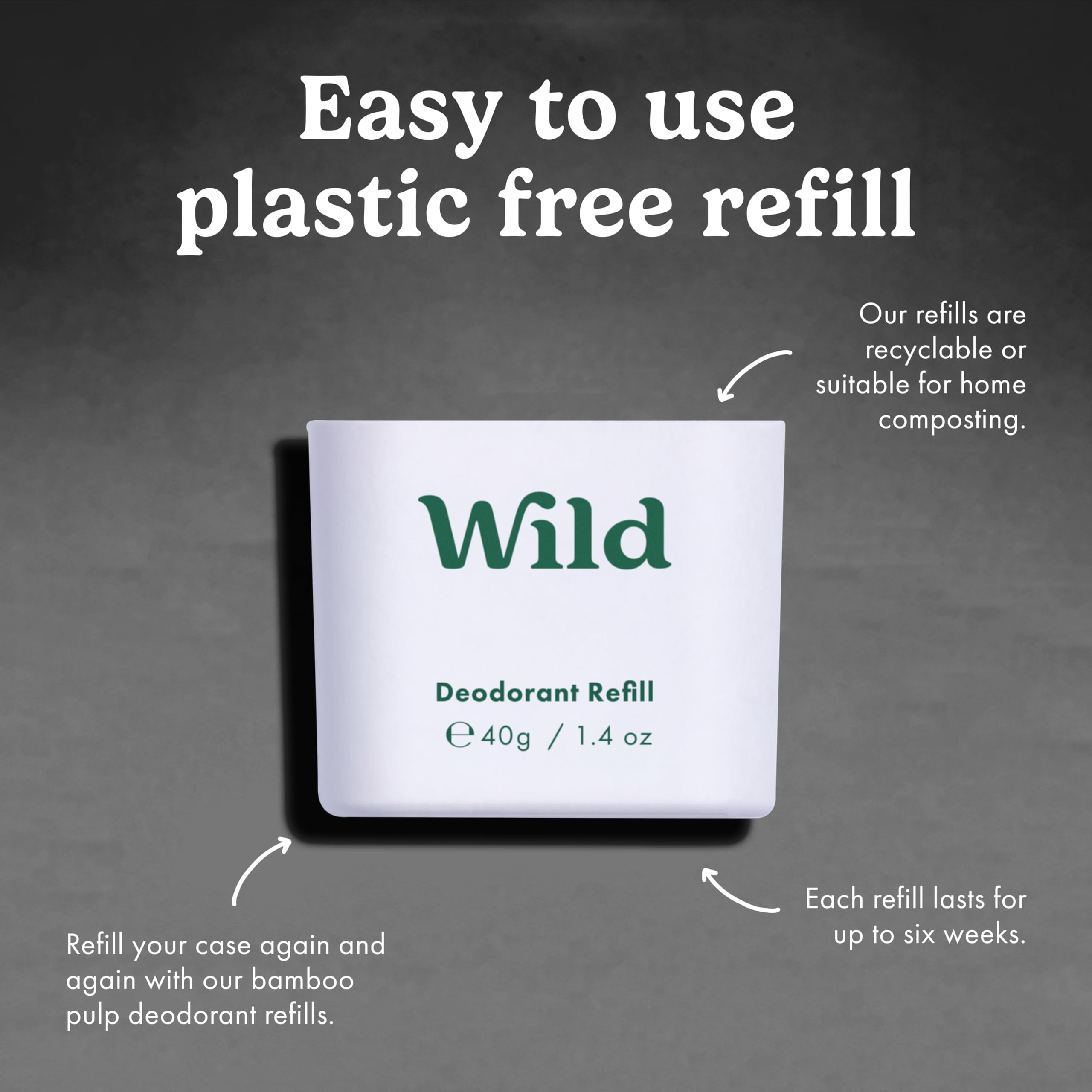 Wild - Refillable Deodorant Starter Kit - Black Case with Fresh Cotton & Sea Salt, Ocean Mist & Thunderstorm Scents - Long Lasting Protection - Aluminum Free - Vegan