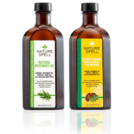 Nature Spell Rosemary Oil For Hair Growth Duo 150ml x 2, Treats Dry & Damaged Hair, Rosemary Oil Fusion Duo Pre-Diluted With Almond & Castor Oil, Made In The UK