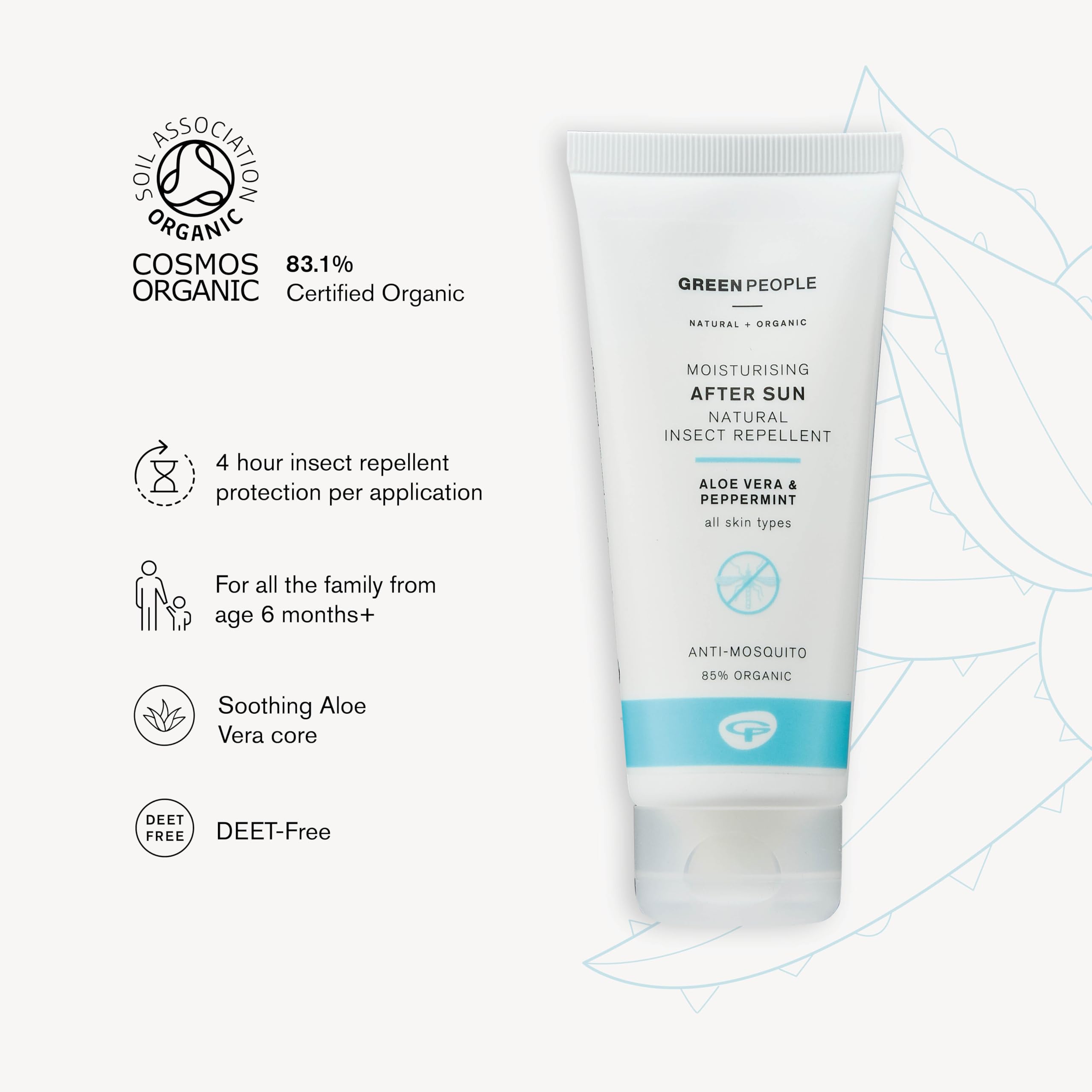 Green People Moisturising After Sun with Insect Repellent - With Citrepel75, Aloe Vera & Mint - Organic, Vegan & Cruelty Free, 100ml