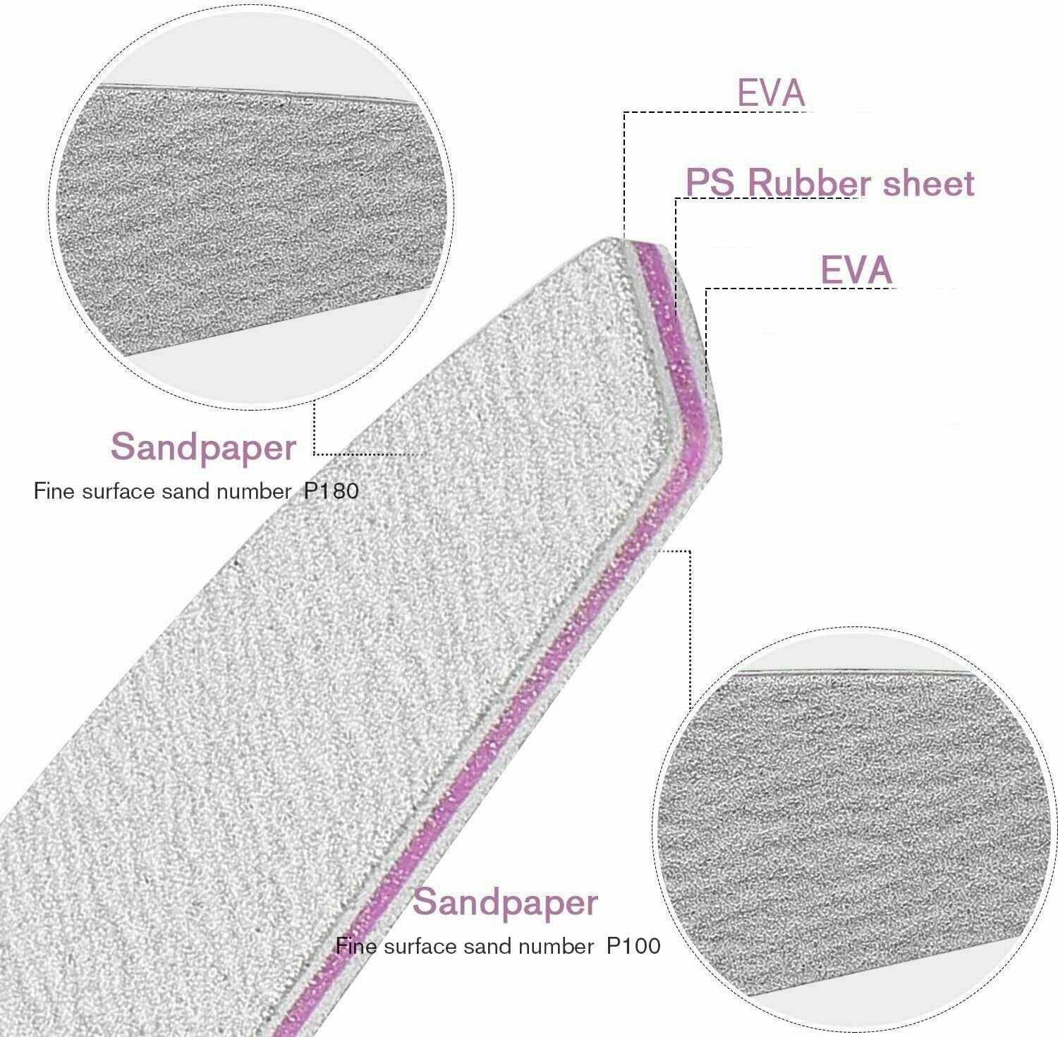 5 Pcs Professional Nail Files 100/180 Grit Double Sided Half Moon Washable Nail Files Emery Board Nail Shaping Manicure Tools - Professional Salon & Home Use