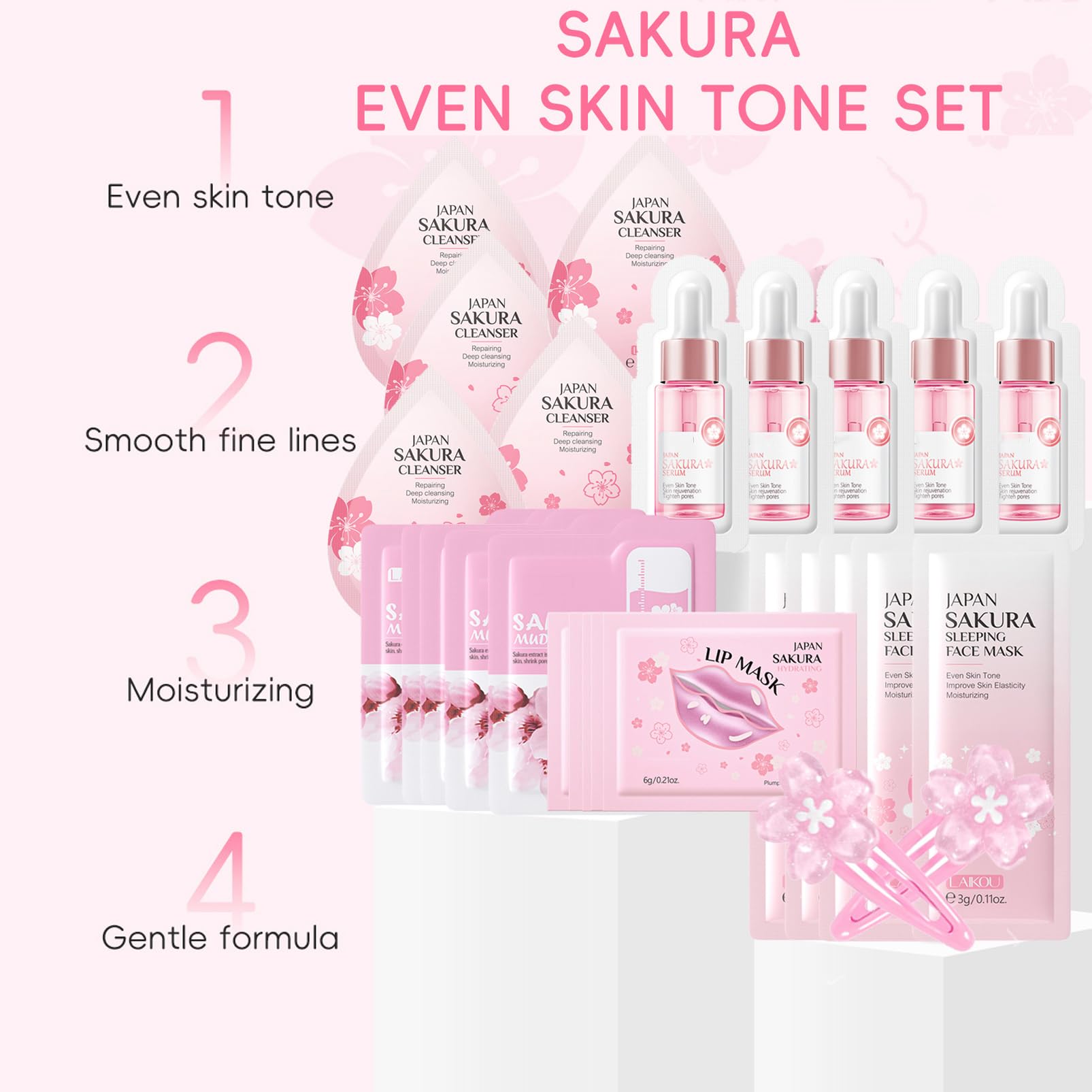 Skin Care Set For Teenagers Girls with Cute Mini Luggage,Sakura Skin Care Sets & Kits,Pamper Sets For Girls Gifts,Skincare Set,Serum,Cleanser,Sleep,Mud Mask,Lip Mask,Hair Pins (One Size, Sakura)