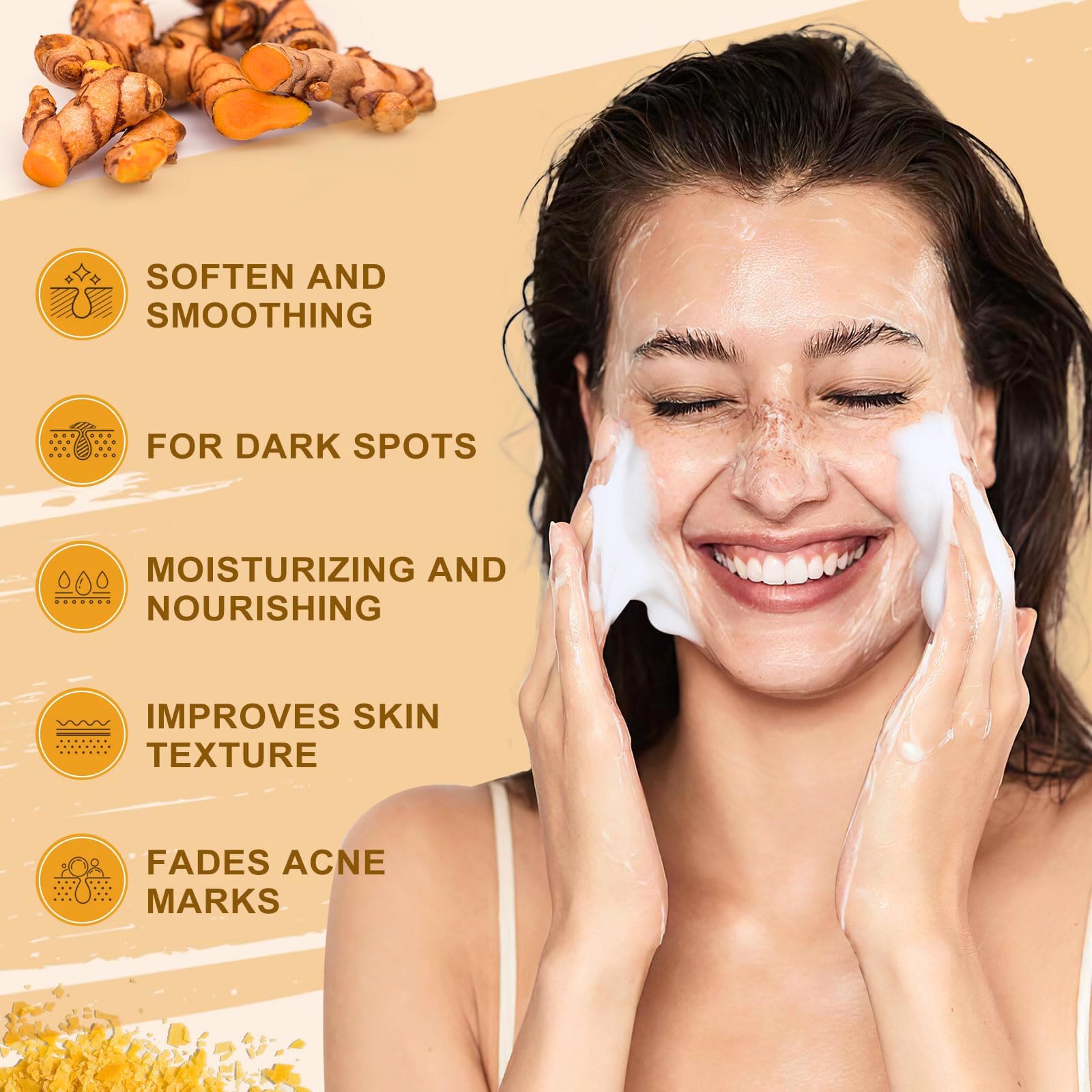 3Pcs Kojic Acid & Turmeric Soap, Kojic Acid Soap, Natural Lemon Brightening Soap Bar, Tumeric Soaps, Acne, Dark Spots, Hyperpigmentation & Smooth Skin, Deep Cleansing, Refreshing