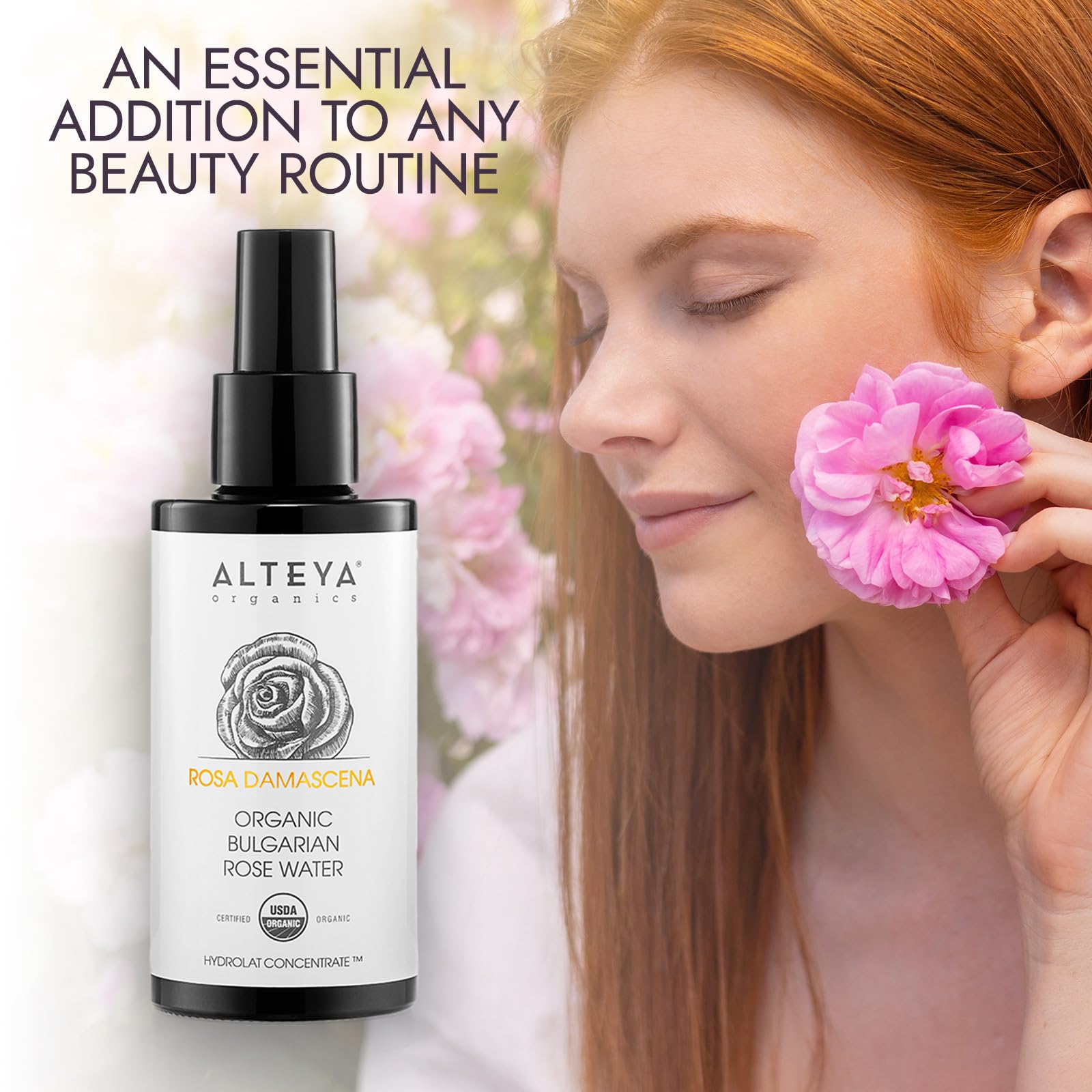 Alteya High-Potency Rose Water USDA Organic Facial Toner, 6000 Roses in a Bottle, 200mL Pure Bulgarian Rosa Damascena Flower Water, Award-Winning Moisturizer in Miron Biophotonic Glass