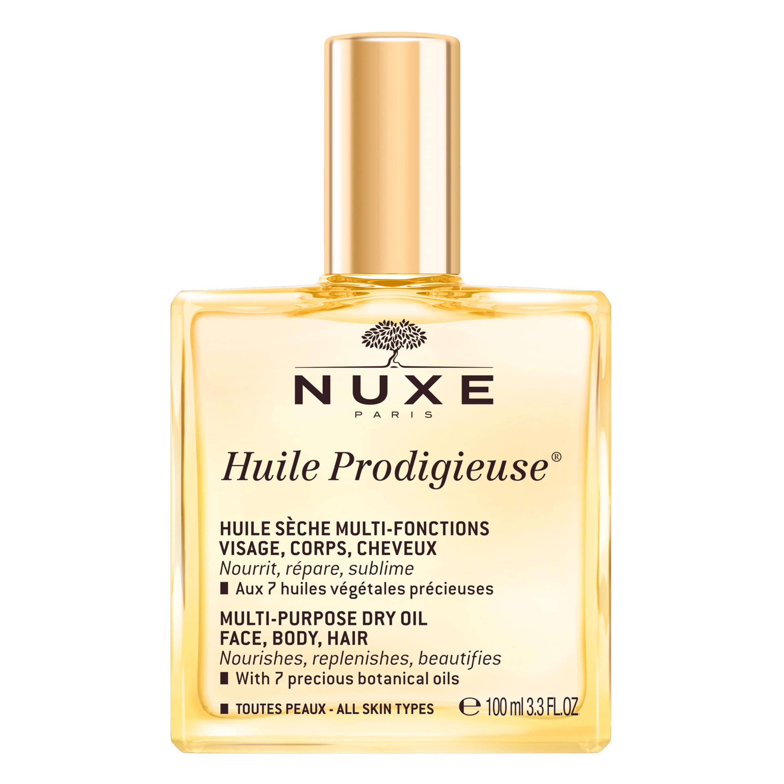 Nuxe Huile Prodigieuse Multi-Purpose Dry Oil - Radiant Glow and Lightweight Hydration for Face, Body & Hair. Nourishes, Repairs and Enhances