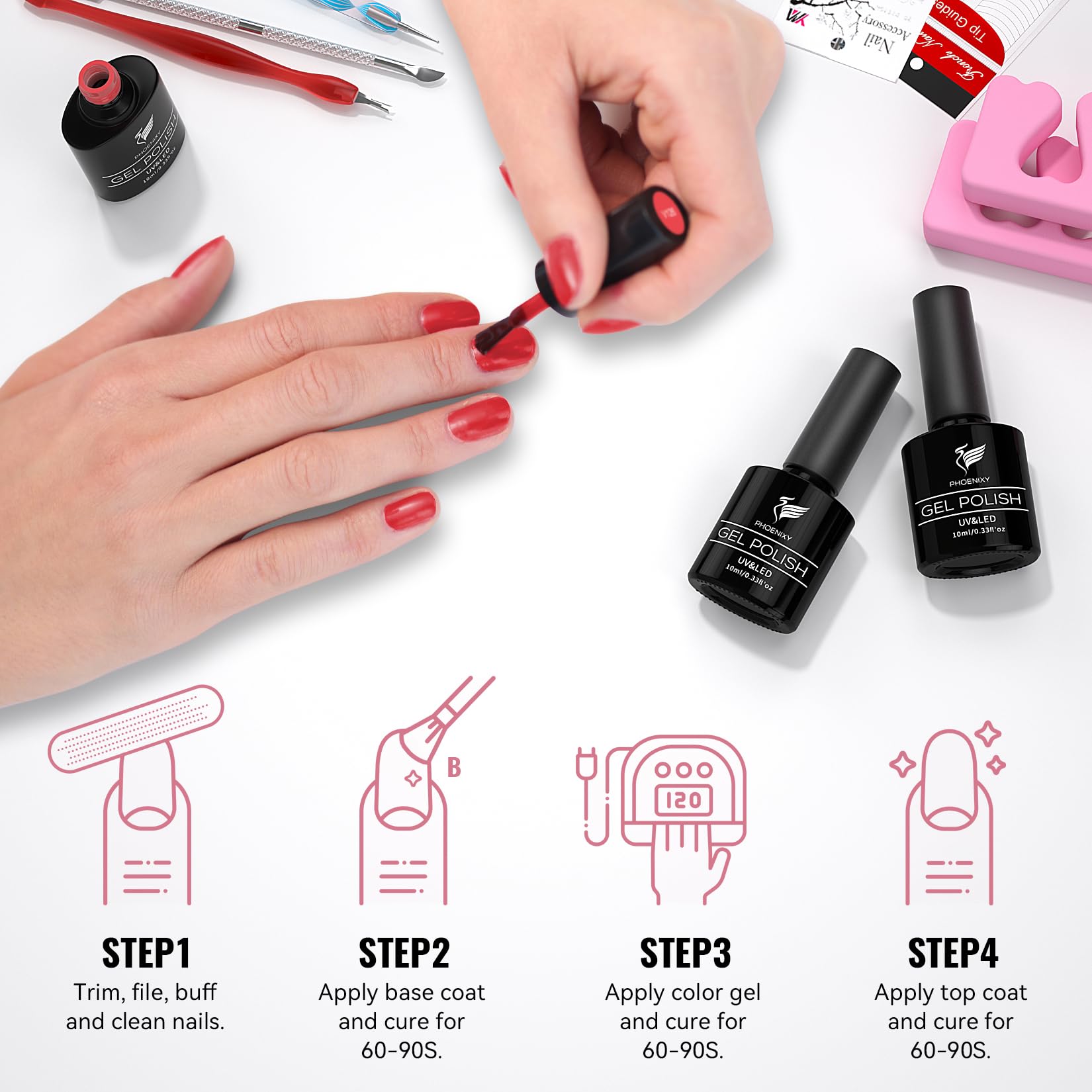 PHOENIXY Gel Nail Polish Set, 12 Colors Gel Nail Polish Set with 36W Lamp Starter Kit, Pink Nude U V Gel Nail Polish Kit with Glossy Matte Top Coat Gel Nail Kit Gifts for Women