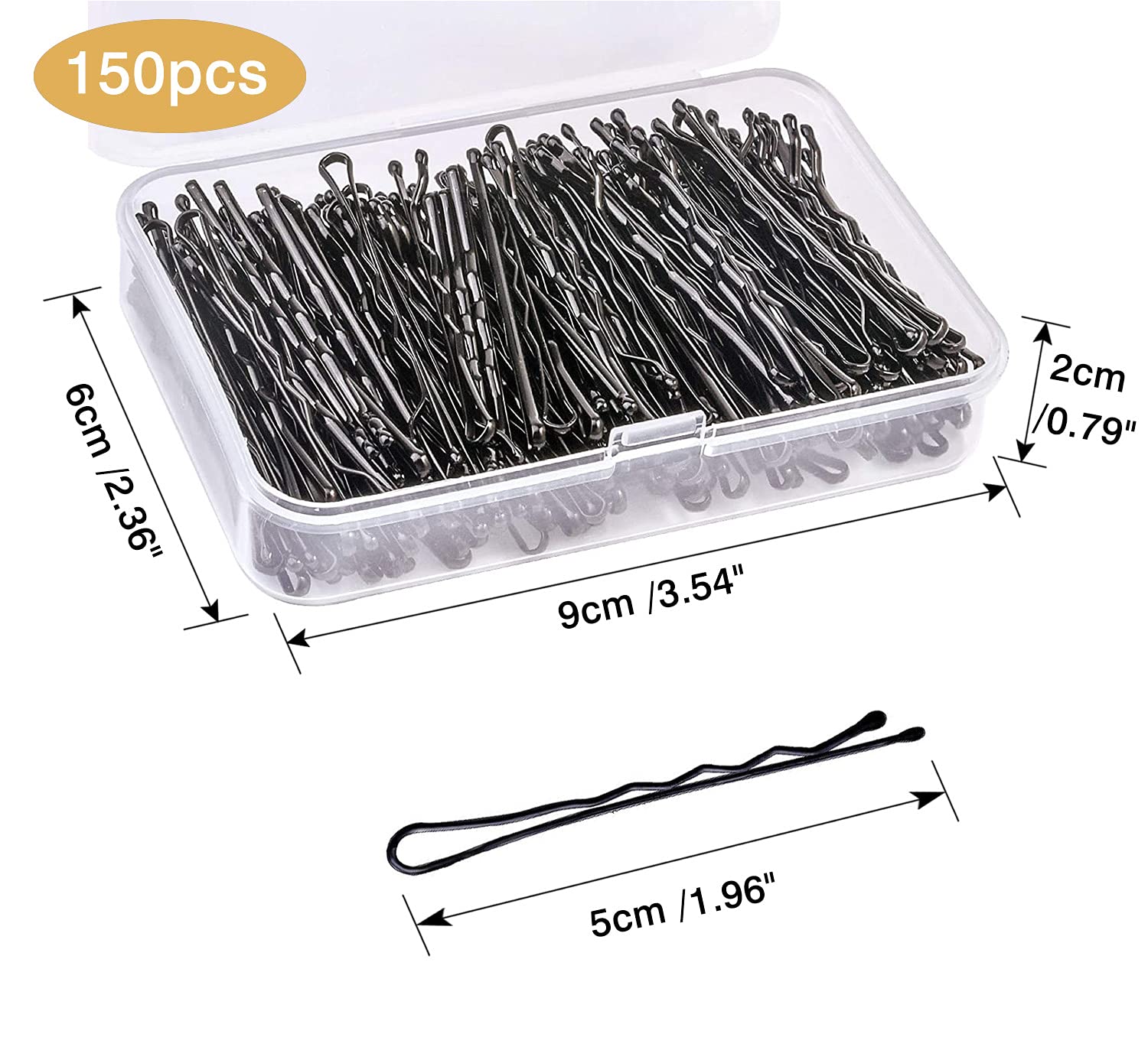 150 Bobby Pins, 2 Inch Hair Clips for Women's Hair Styling with Storage Box (Black)