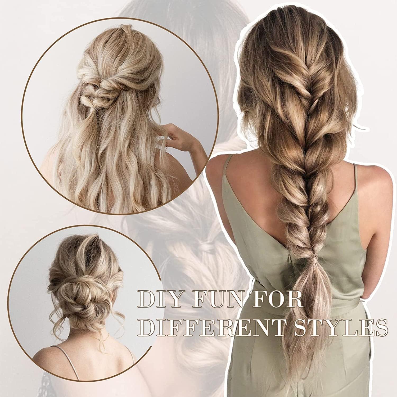 Fine Plus Hair Extensions Clip in 4PCS Light Brown Mix Honey Blonde 20Inch Hair Extension Long Wavy Full Head Clip in Hair Extensions Synthetic Fiber Hair Pieces for Women