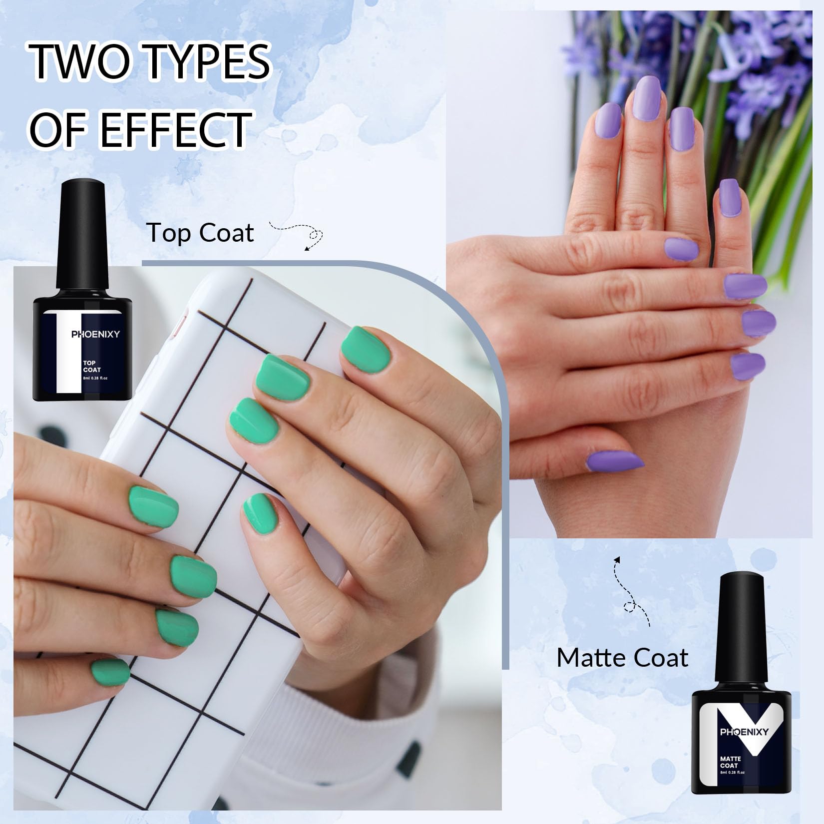 Phoenixy Gel Nail Polish Set - 24pcs 8ml UV Soak-off Gel Polish Multicolour Nails Varnish Set Base and Top Coat Nail Art Gift Kit for Women