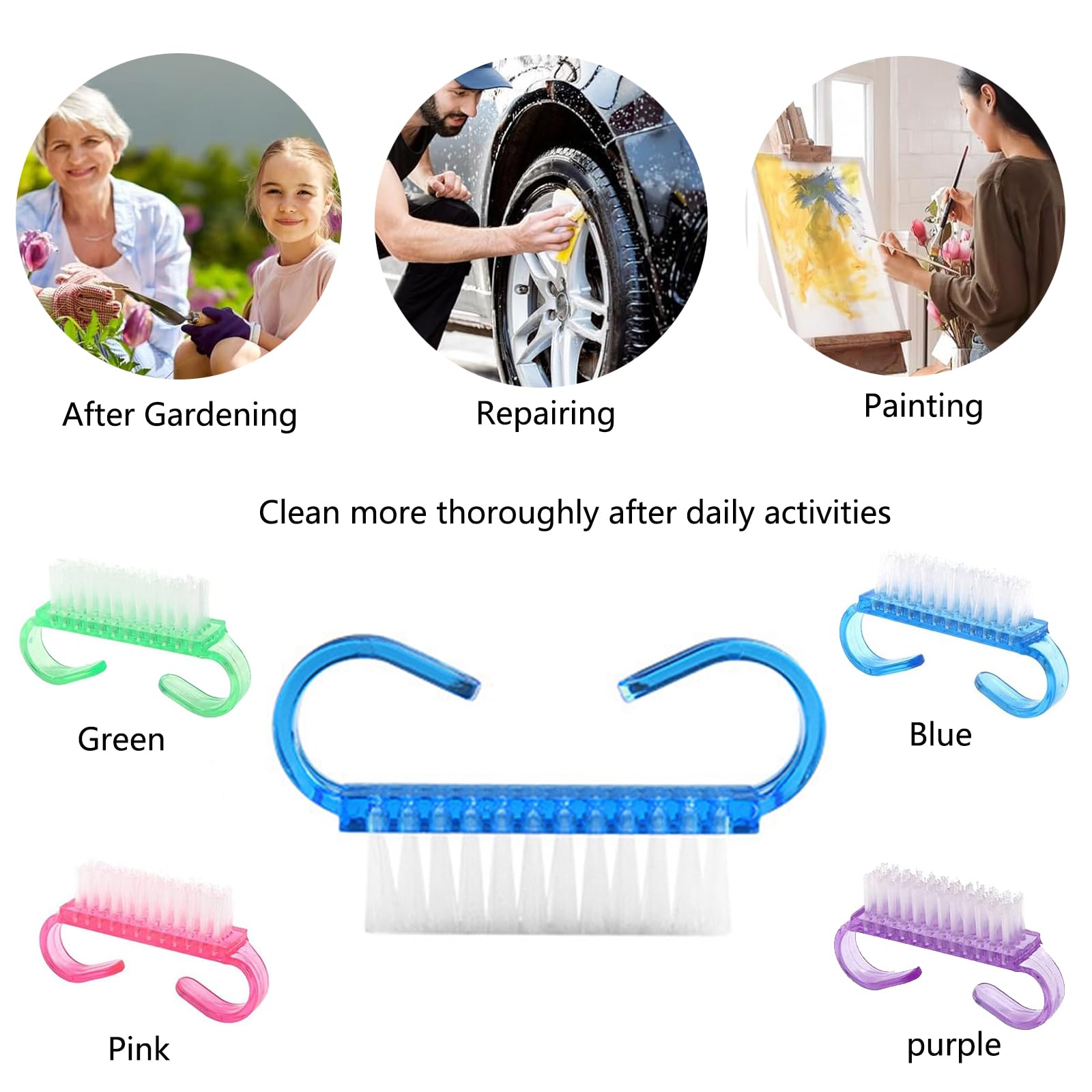 Geebymol Nail Brush 8 Pcs Mini Handle Nail Brush Hand Scrubbing Cleaning Brush Fingernail Brushes Plastic Clean Brush, Kids Nail Scrubbing Brushes for Cleaning Nails(Blue, Green, Pink, Purple)