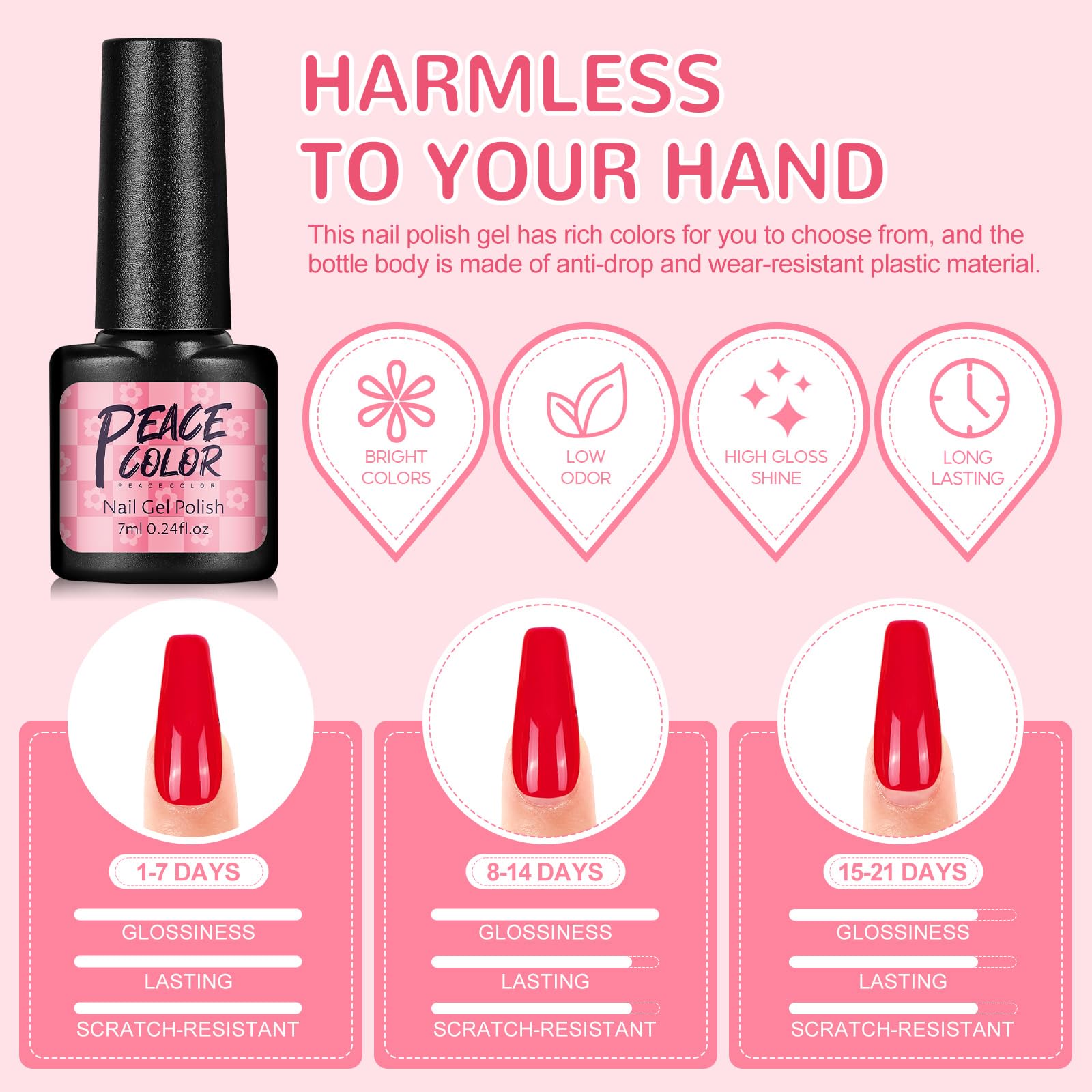 PEACECOLOR 40PCS Gel Nail Polish Set: 35 Colours Red White Green Gel Nail Polish Starter Kit with Base Coat and Glitter Matte & Glossy Top Coat Nail Art Set DIY Home Gifts for Women