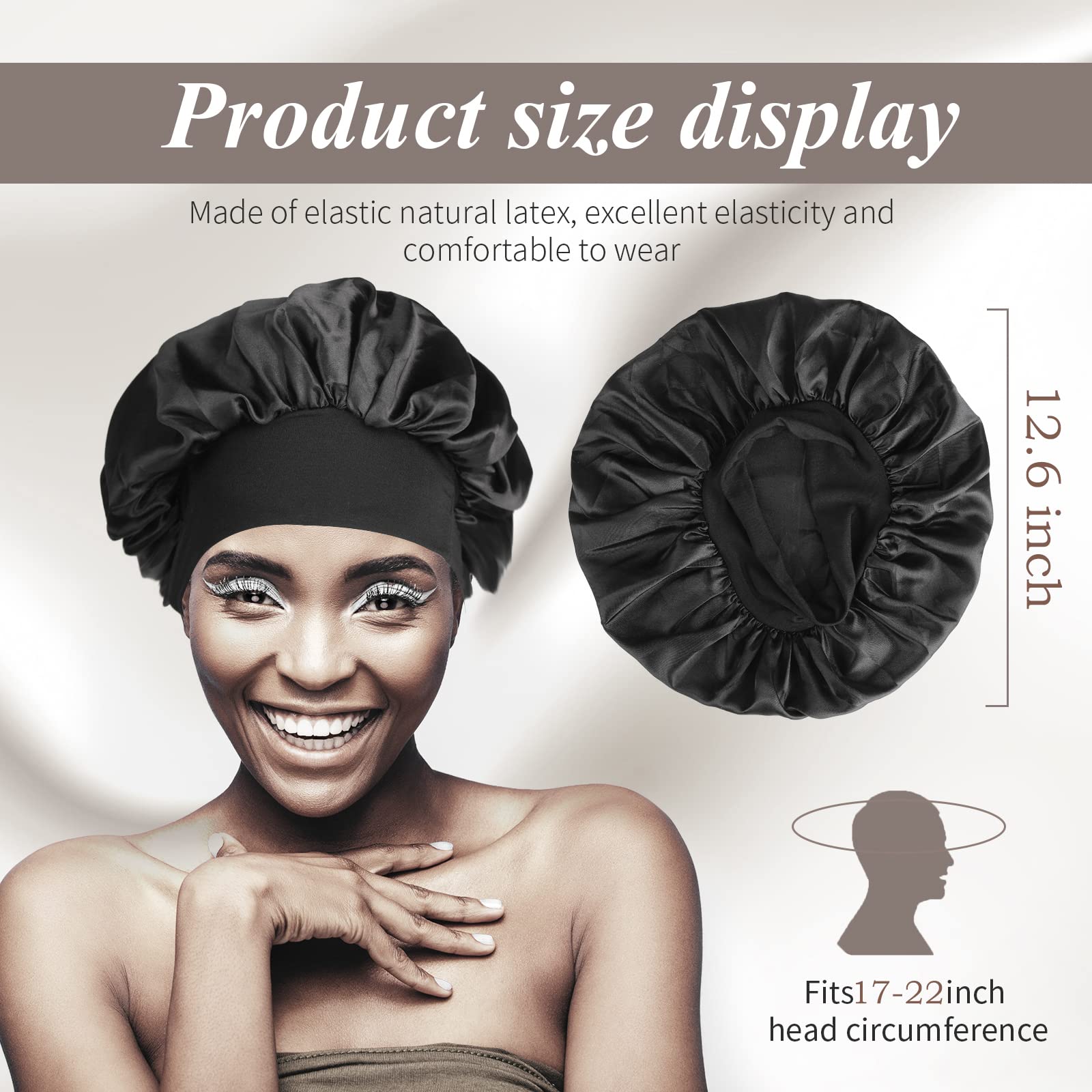 SWEET VIEW Silk Bonnet, Silk Hair Wrap for Sleeping, Soft and Comfortable Silk Sleep Cap, Black, Peacock Blue