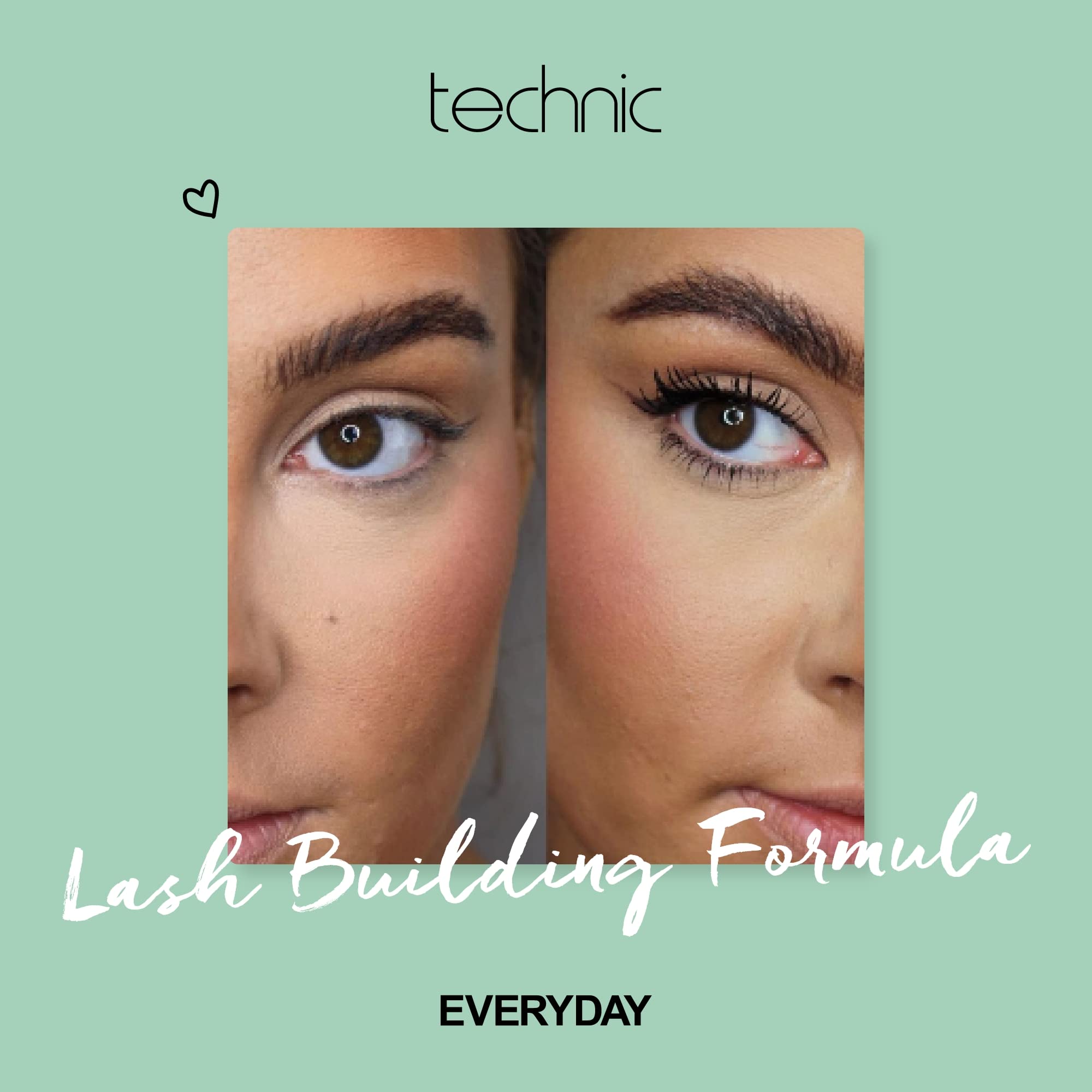 Technic Mega Lash Water Resistant Mascara - Ultra Black, Water Resistant, Hard Wearing, Lash Building Formula For Volume Glam Lashes - 12ml