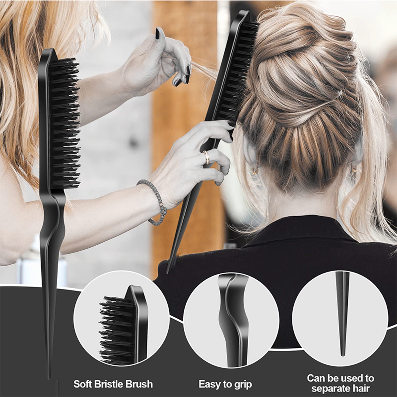 SWEET VIEW 3 Pcs Slick Back Hair Brush, Rat Tail Comb, Edge | Bristle Brush, Hair Accessories for Girls, Kids, Toddlers Sleek Ponytail/Bun, Edge Control and Smoothing Baby Hair & Flyaways