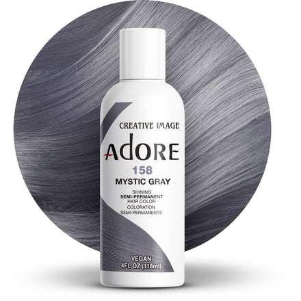 Adore Semi Permanent Hair Color - Vegan and Cruelty-Free Gray Hair Dye - 4 Fl Oz - 158 Mystic Gray (Pack of 1)