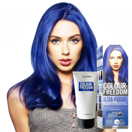 Knight & Wilson Colour-Freedom 150ml Truly Blue Semi-Permanent Hair Colour - Ultra-Vibrant Vegan Friendly Colour Mask with Shine Booster Complex - Ammonia Free Colour Lasts Up To 6-10 Washes