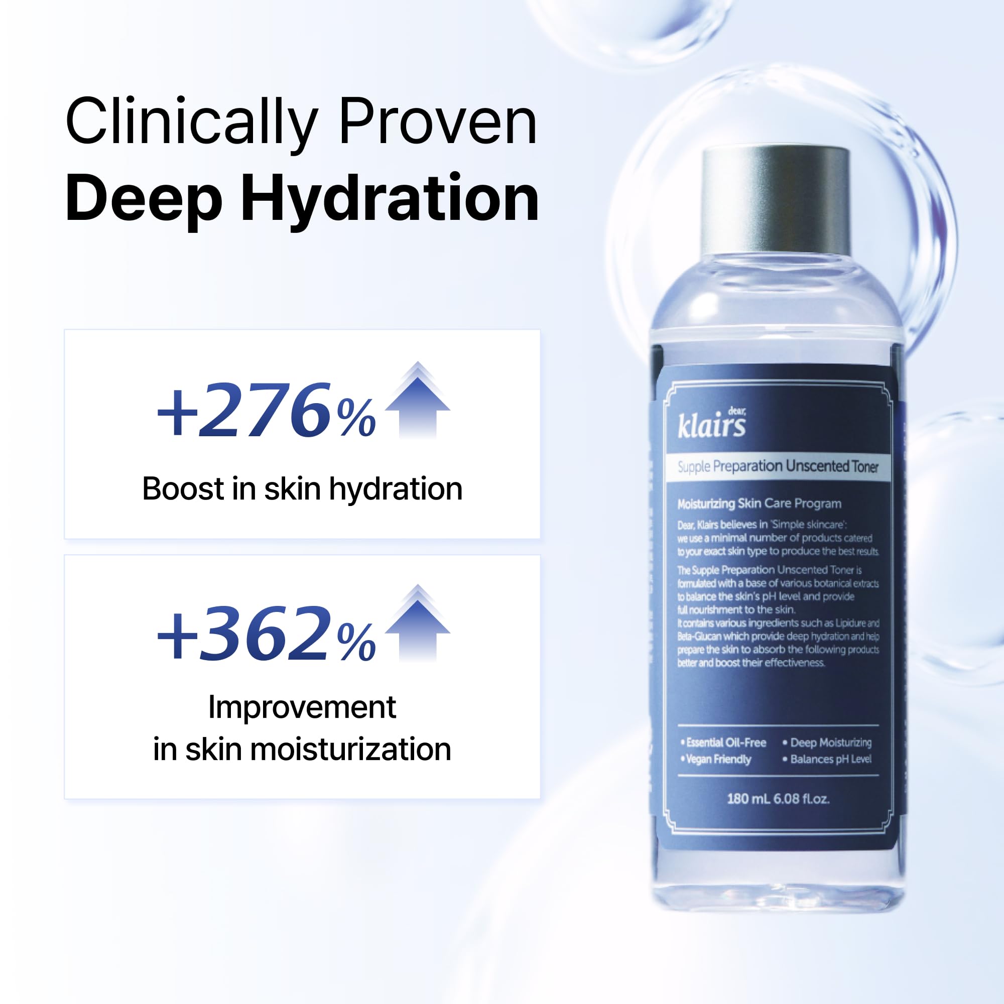 [KLAIRS] Supple Preparation Unscented Toner 6.08 fl oz, Lightweight, Essential Oil-Free, Alcohol Free, Packaging Changed