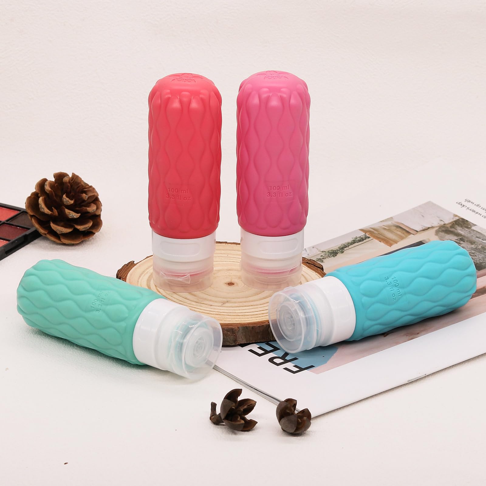 100 ml Silicone Travel Bottles for Toiletries with Labels/Clear Bag, Holiday Travel Essentials Leakproof Refillable Squeeze Travel Size Containers Set for Shampoo and Conditioner