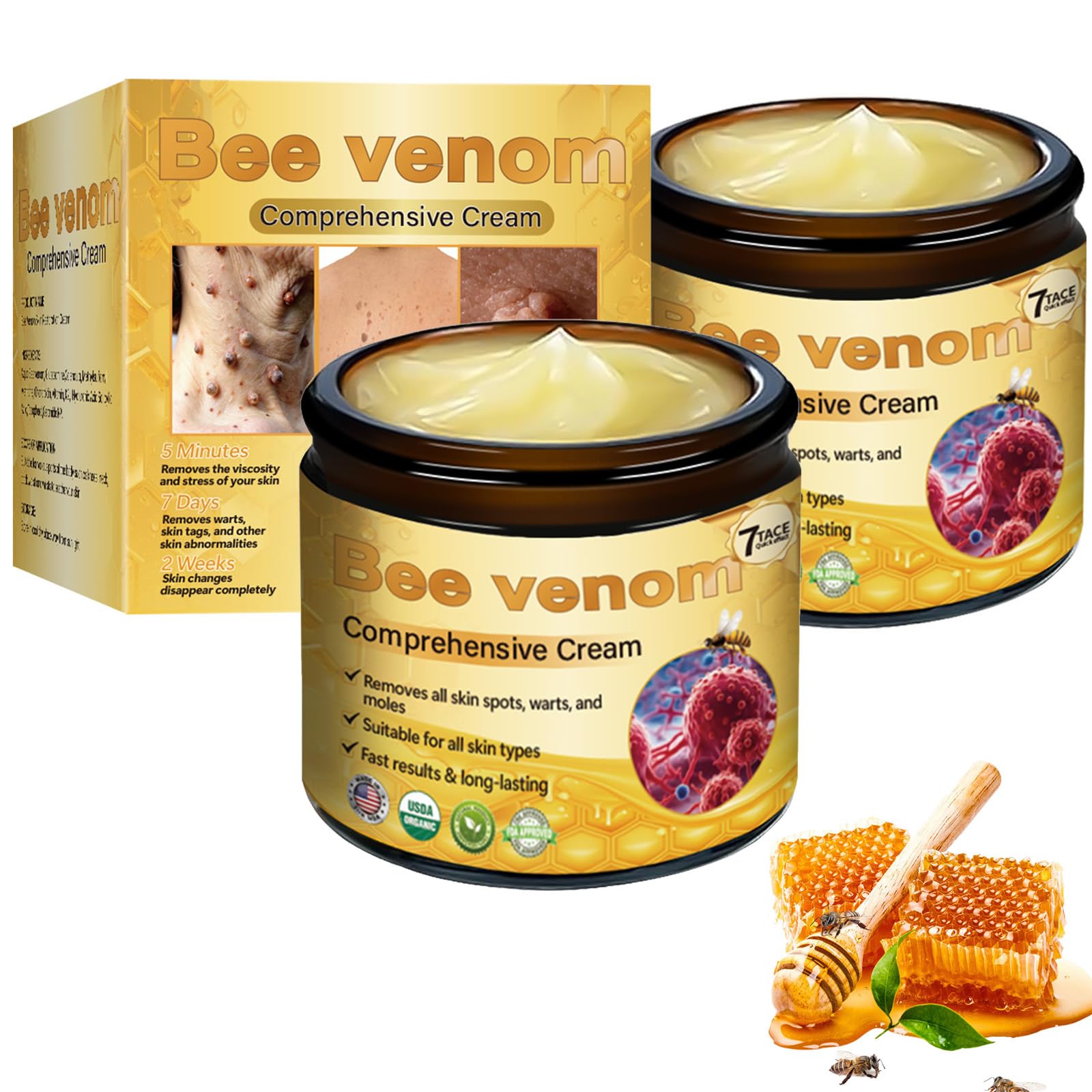 2pcs Bee Venom Comprehensive Cream, 2025 New Bee Venom Skin Restoration Cream,Natural BeeVenom Skin Treatment for All-body Repair,Deeply Nourishing and Moisturizing,60g*2