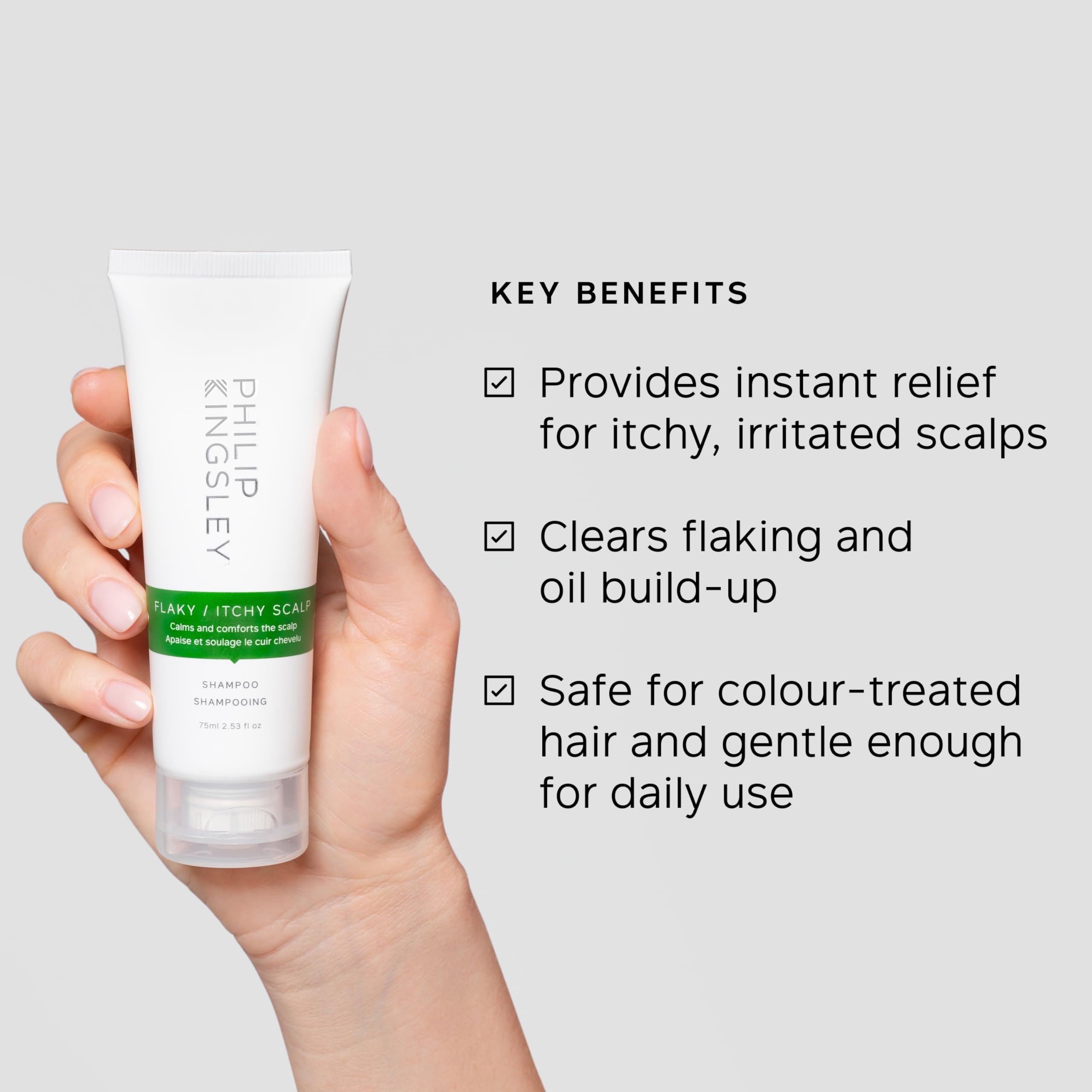 Philip Kingsley | Flaky/Itchy Scalp Shampoo | Anit-Dandruff Shampoo For Flaky, Itchy, Dry, Oily Scalps | Cleansing Scalp Care | Hair Shampoo that Hydrates, Soothes and Calms | 75ml