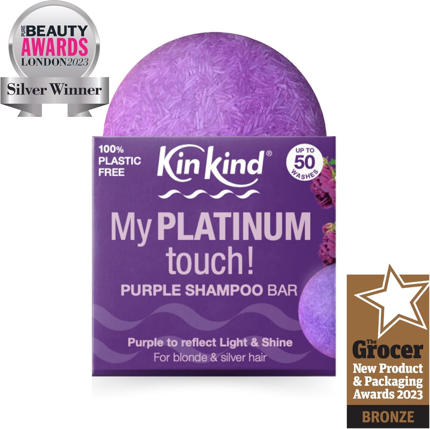KinKind Purple Shampoo Bar - My PLATINUM Touch! Solid Bar for Blonde, Silver & White Hair | Travel Shampoo Bars for Hair | Up to 50 Washes - Vegan