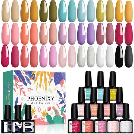 Gel Nail Polish Set, Phoenixy 21 Colours U V Gel Nail Polish Nail Varnish Set Base and Top Coat Nail Gift Set for Women ﻿