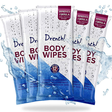 Drench! 60 Pack Luxury Body Wipes for Adults No Shower | No Water Bathing & Cleansing Water Wipes | Microwaveable Rinse-Free Waterwipes | Big Wet wipes for adults, Antibacterial & Deodorant