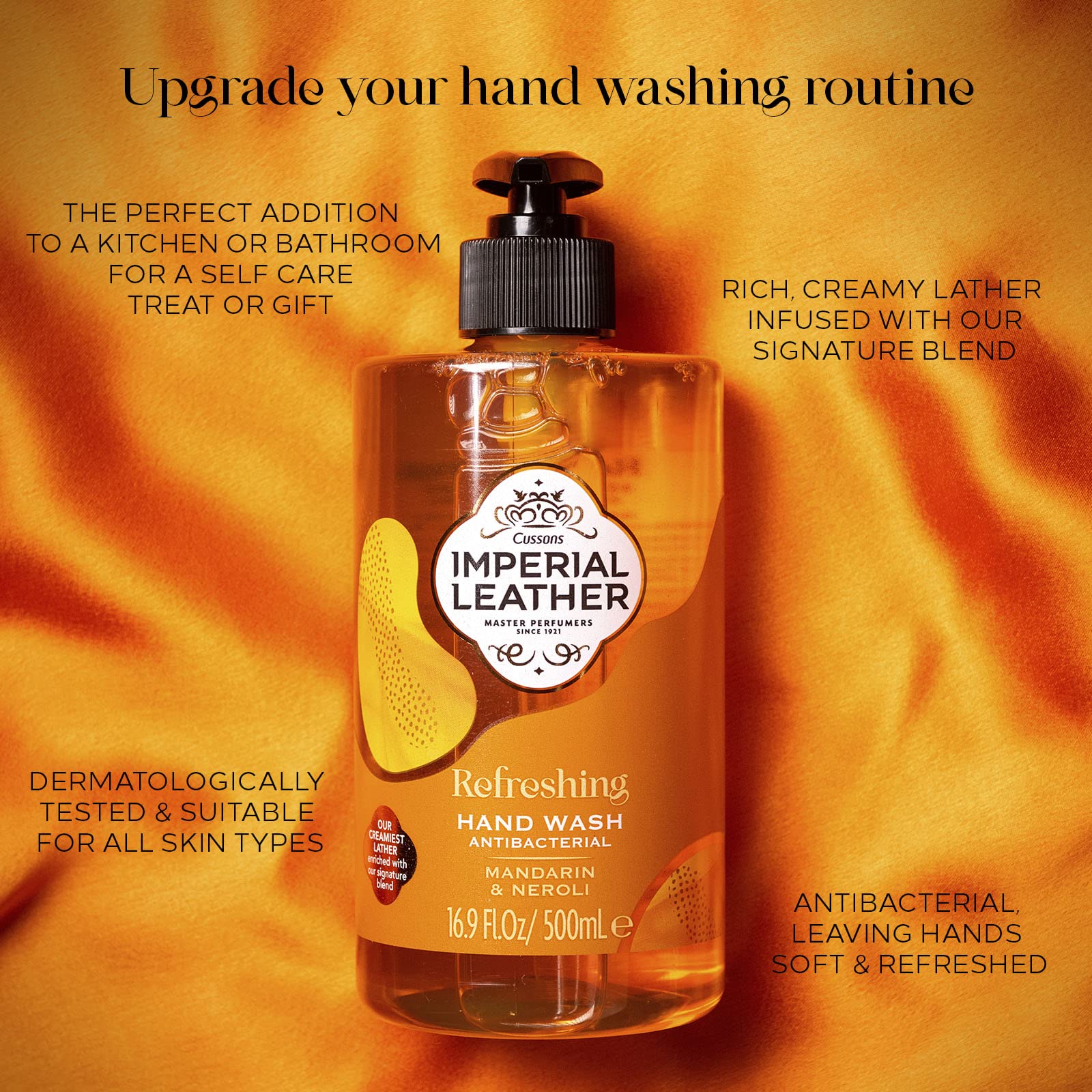 Imperial Leather Refreshing Hand Wash, Mandarin & Neroli, Antibacterial, Signature Oil Blend, Gentle Skin Care, Bulk Buy, Pack of 6 x 500ml