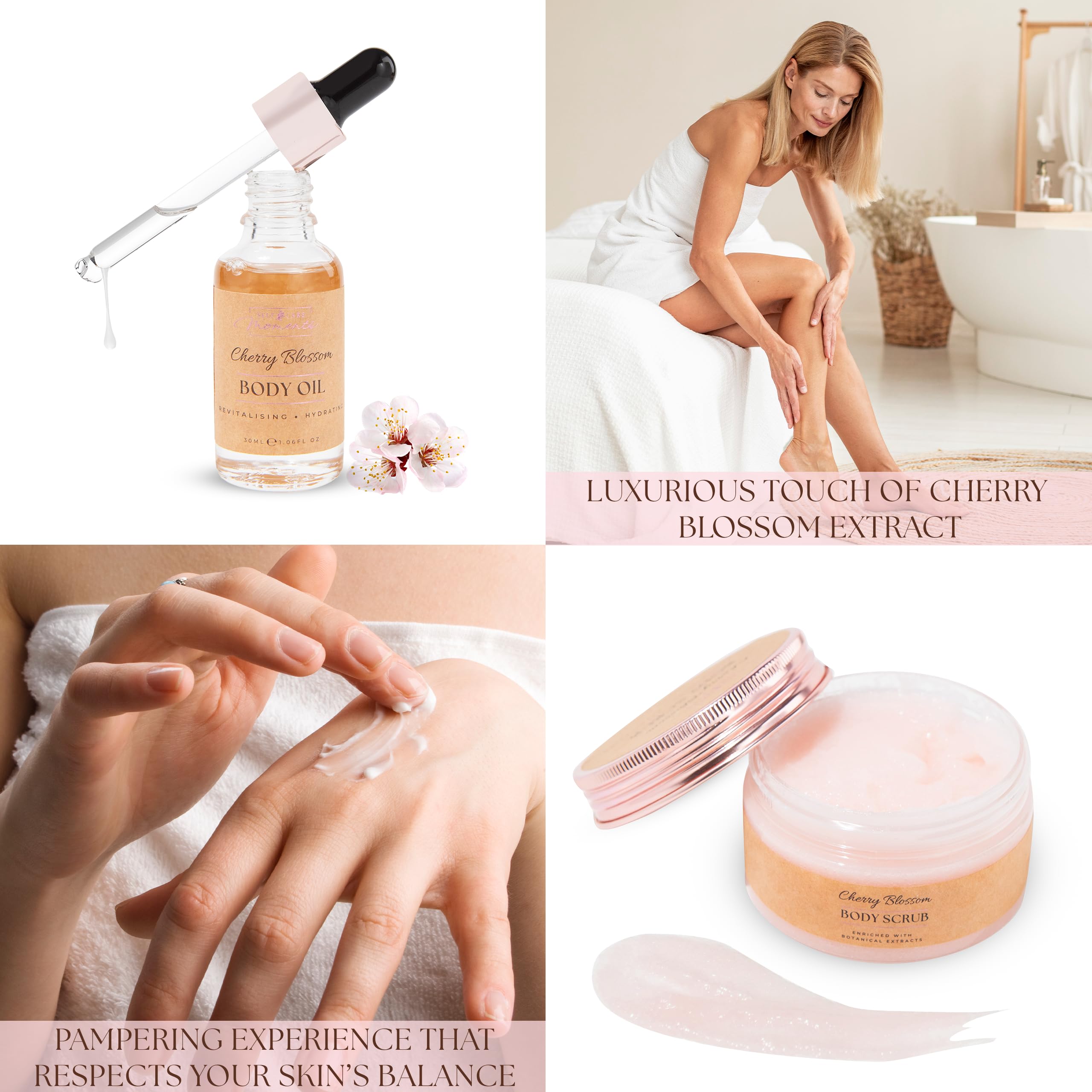 Self Care Moments Luxury Spa Pamper Hamper Kit for Her - 12 Pamper Gifts for Women with Cherry Blossom - Bath Spa Sets for Mum - Relaxation Birthday Gifts for Women - Self Care Mothers Day Gifts