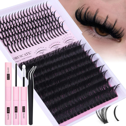 Cluster Lashes Kit 100D Lash Spikes Mega Volume Eyelashes Individual Kit Thick Individual Eyelashes with Spikey D Curl Lashes Cluster DIY Eyelash Clusters with Lash Glue by CORUSCATE