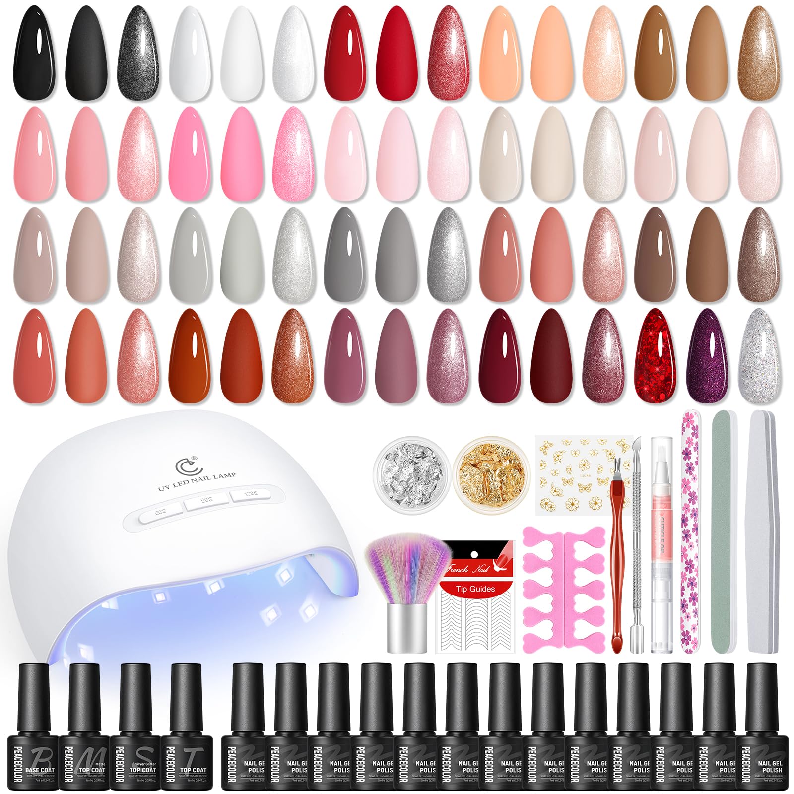 PEACECOLOR Gel Nail Polish Set, 39 PCS Gel Nail Kit with U V Lamp 22+4 Colours White Red Black Gels Polish Set with Base and Top Coat Manicure Tools Nail Salon Sets DIY at home Gifts for Women