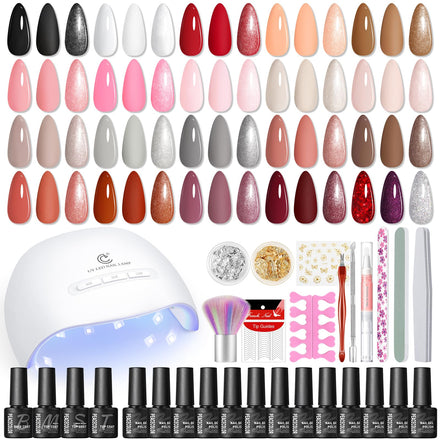 PEACECOLOR Gel Nail Polish Set, 39 PCS Gel Nail Kit with U V Lamp 22+4 Colours White Red Black Gels Polish Set with Base and Top Coat Manicure Tools Nail Salon Sets DIY at home Gifts for Women