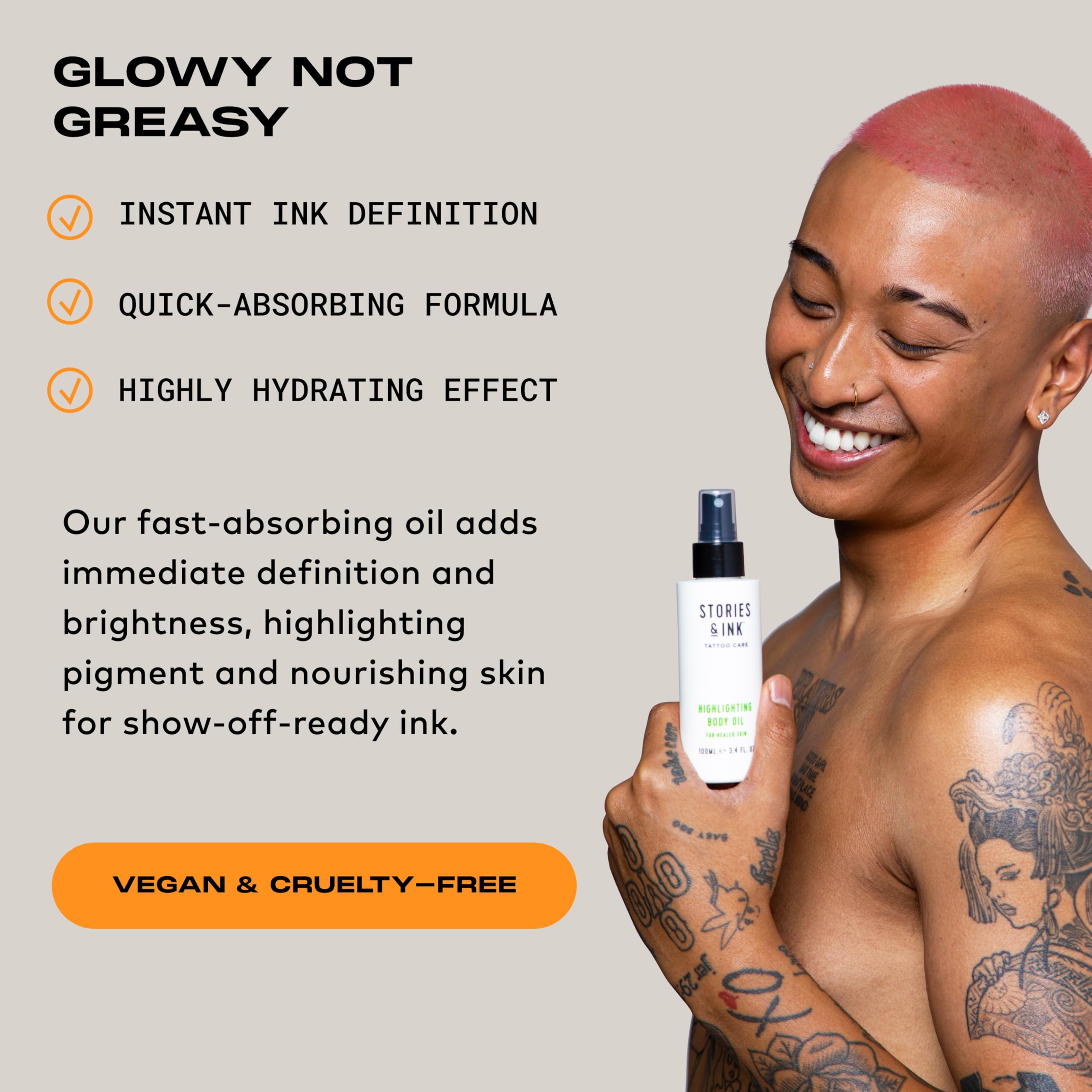 Stories & Ink Tattoo Aftercare | HIGHLIGHTING BODY OIL - For Healed Tattoos, Refreshes Faded Tattoos for Instant Tattoo Glow, 100 mL / 3.4 Fl Oz