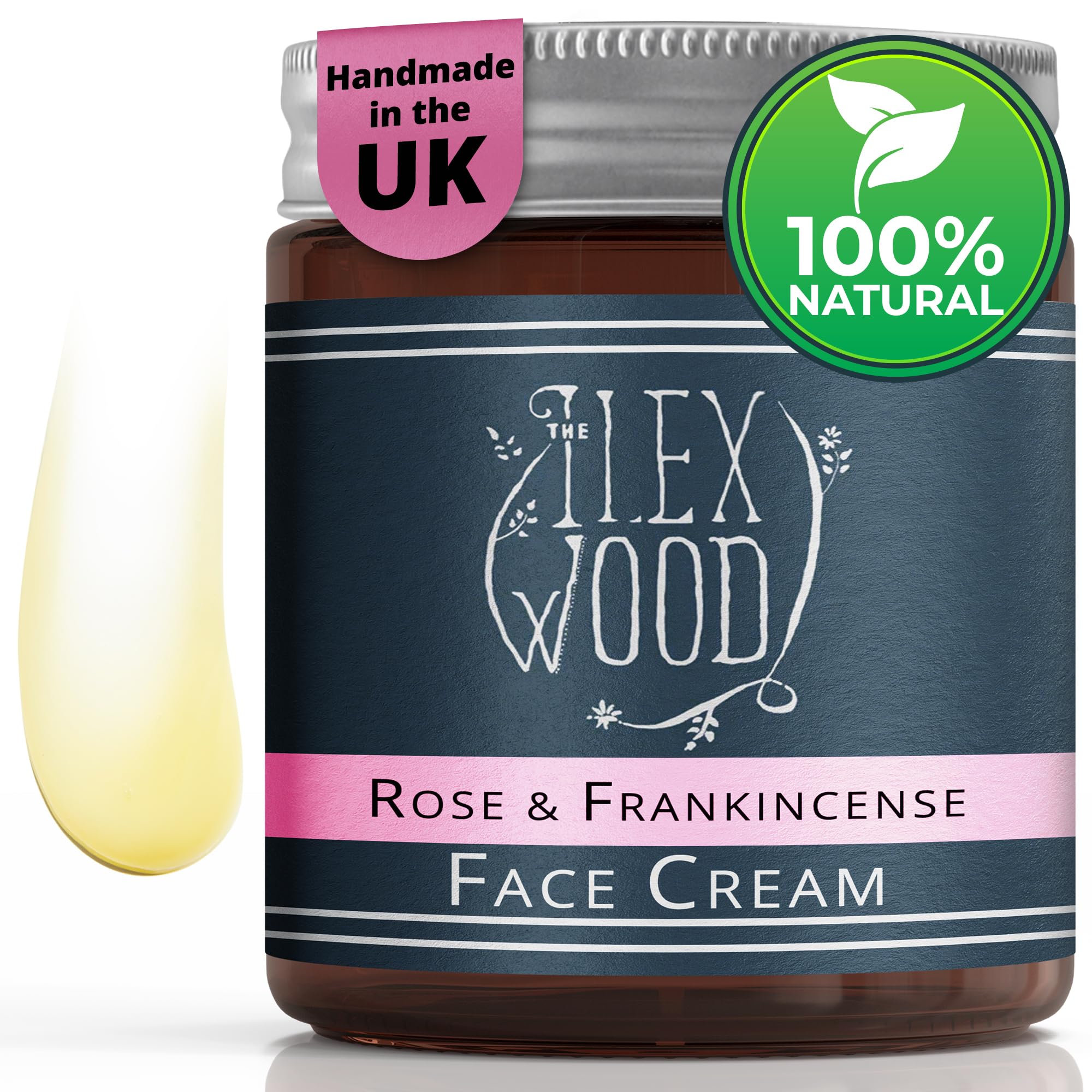 The Ilex Wood - Rose and Frankincense Face Cream - 100% Natural, Vegan, Moisturising, Anti Ageing, Wrinkle and Line Reducing Ingredients - 60ml (2.03 fl oz)