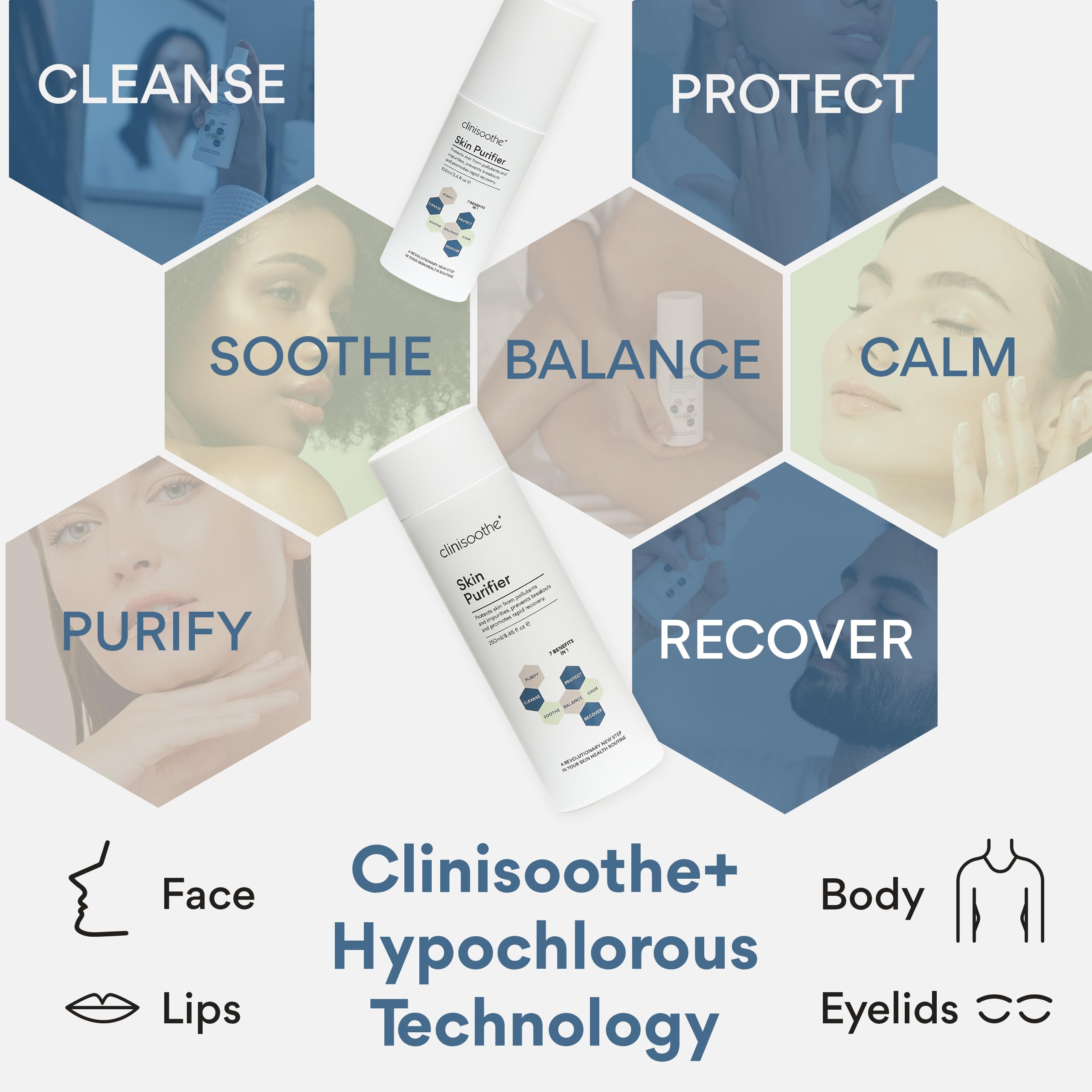 Clinisoothe+ Skin Purifier 250ml Pour Top - with Hypochlorous Technology to Protect The Skin from pollutants and impurities, Prevent breakouts and Promote Rapid Recovery