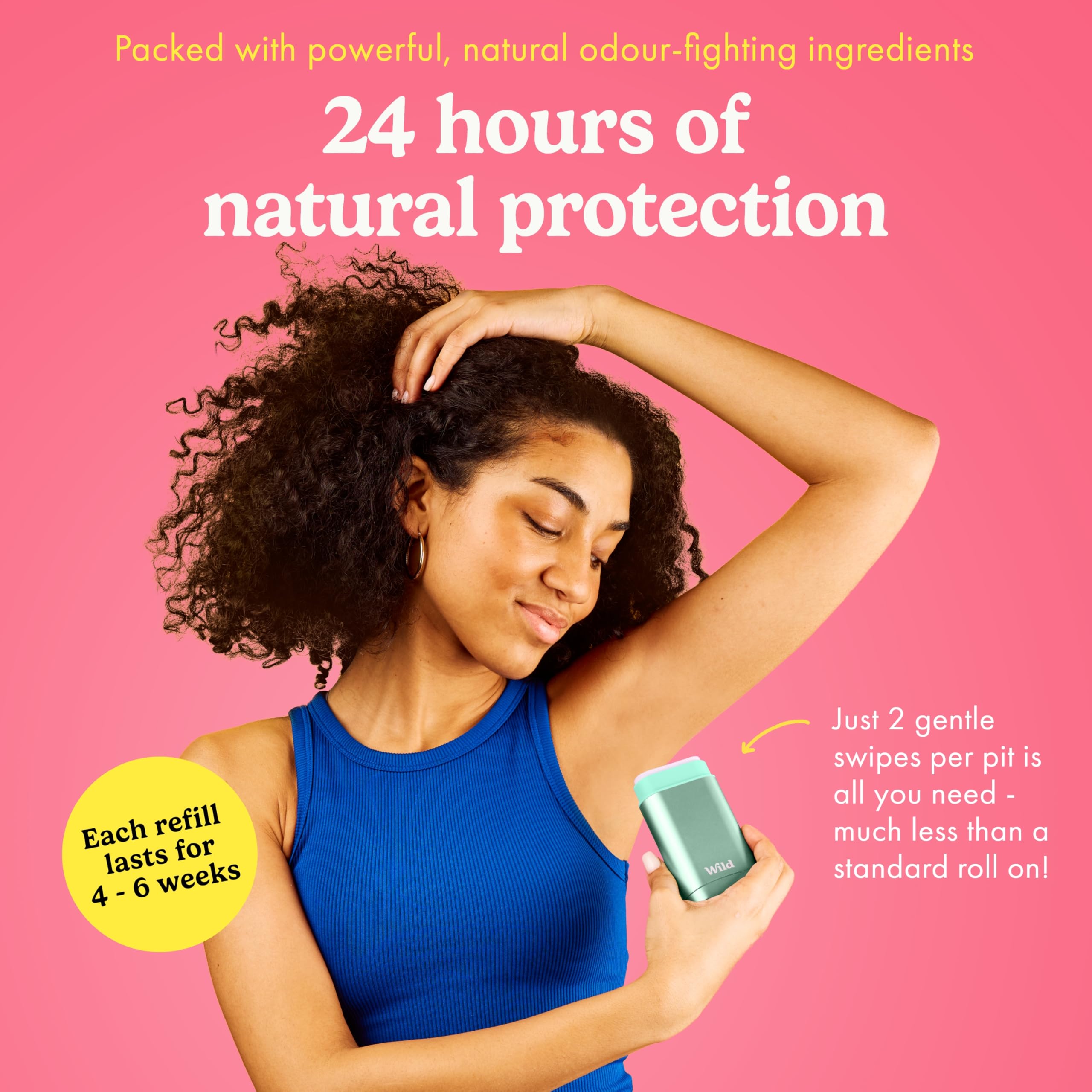 Wild - Natural Refillable Deodorant - Aluminium Free - Aqua Case with 3 x Fresh Cotton & Sea Salt Refill (40g) - Vegan & Eco-Friendly - Long Lasting Protection - Natural Ingredients - Starter Kit