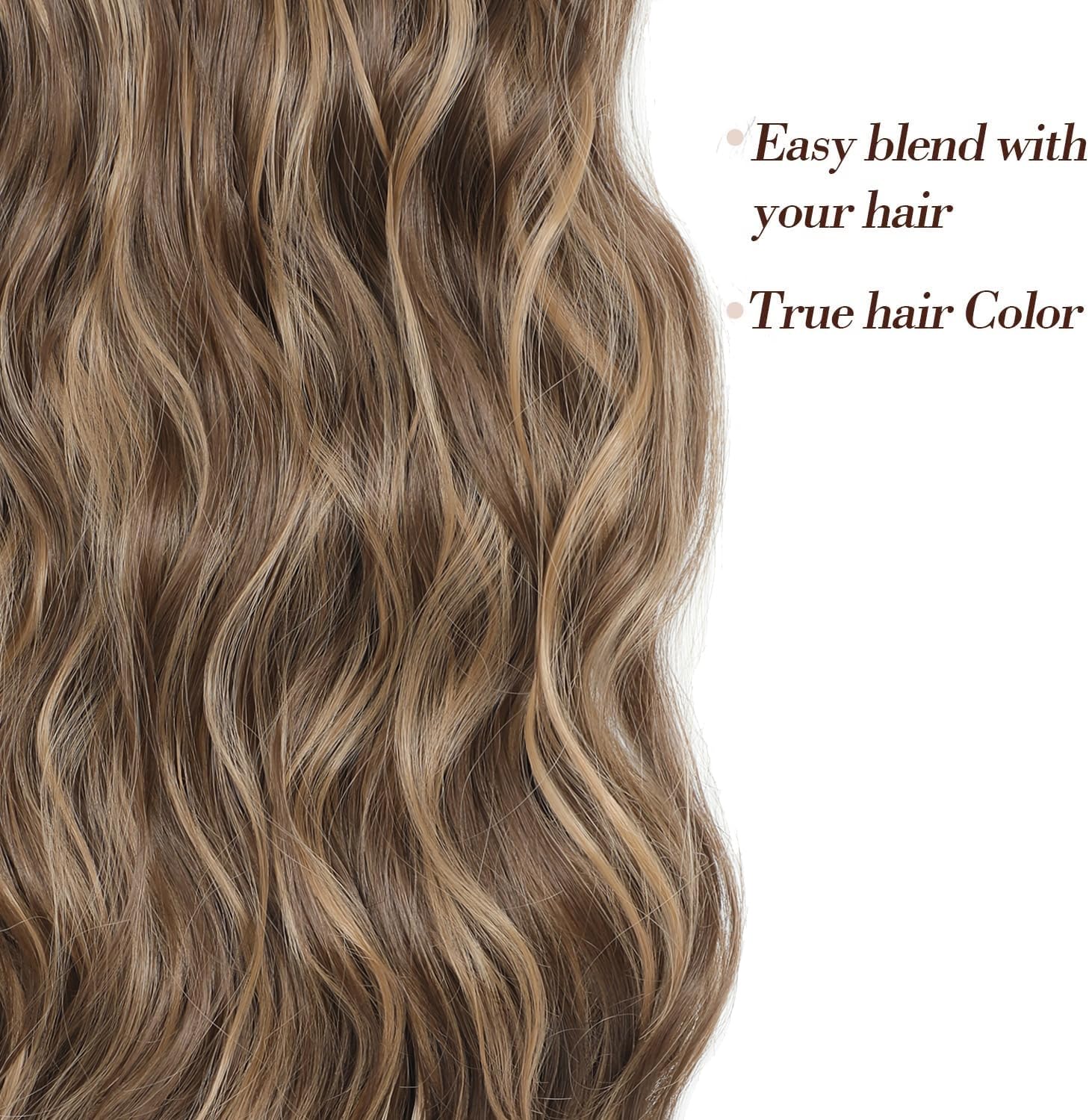 Fine Plus Hair Extensions Clip in 4PCS Light Brown Mix Honey Blonde 20Inch Hair Extension Long Wavy Full Head Clip in Hair Extensions Synthetic Fiber Hair Pieces for Women