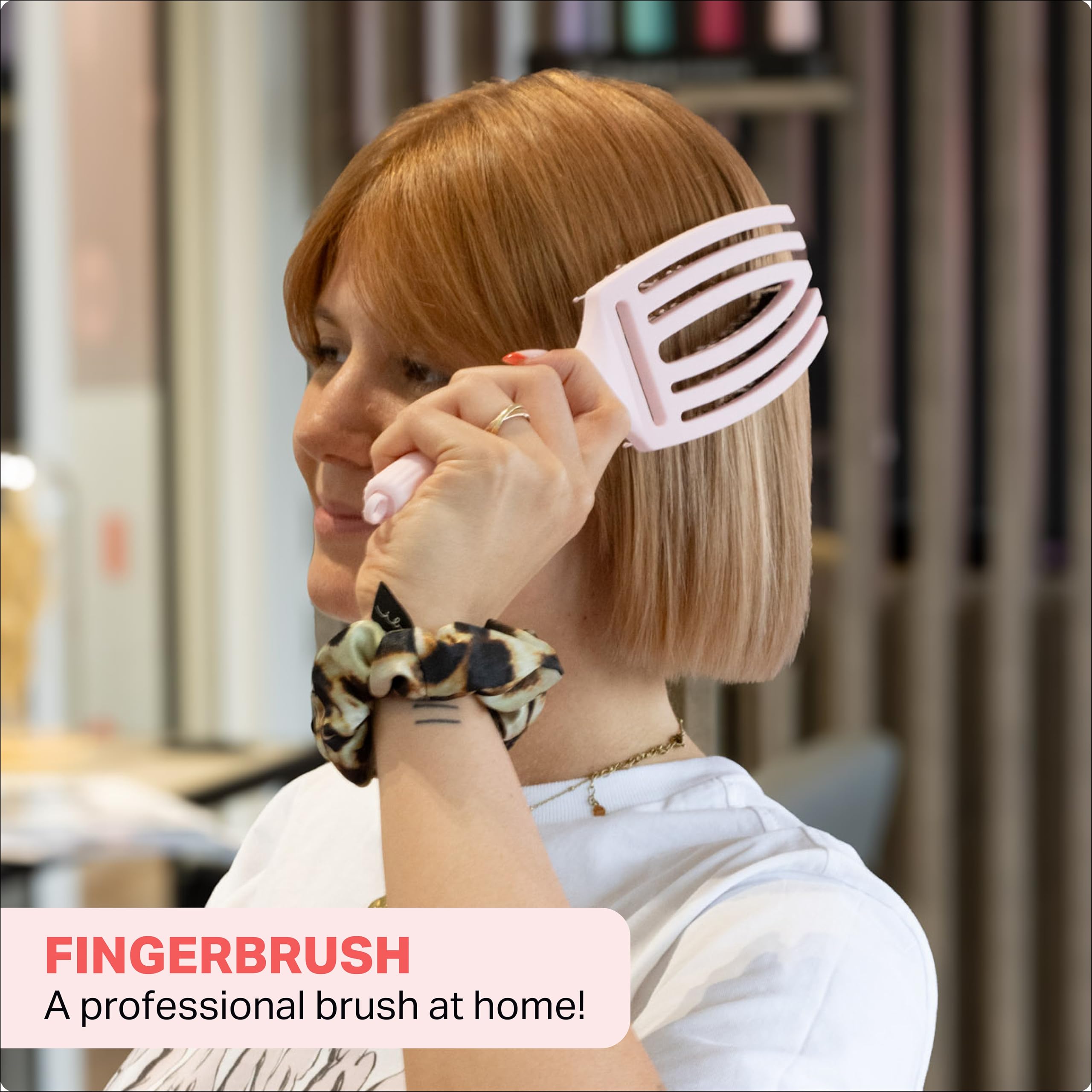 Olivia Garden Fingerbrush Care Iconic - Medium - Pastel Pink - Detangling Hairbrush with Boar & Nylon Bristles for Ultimate Shine & Smooth Styling