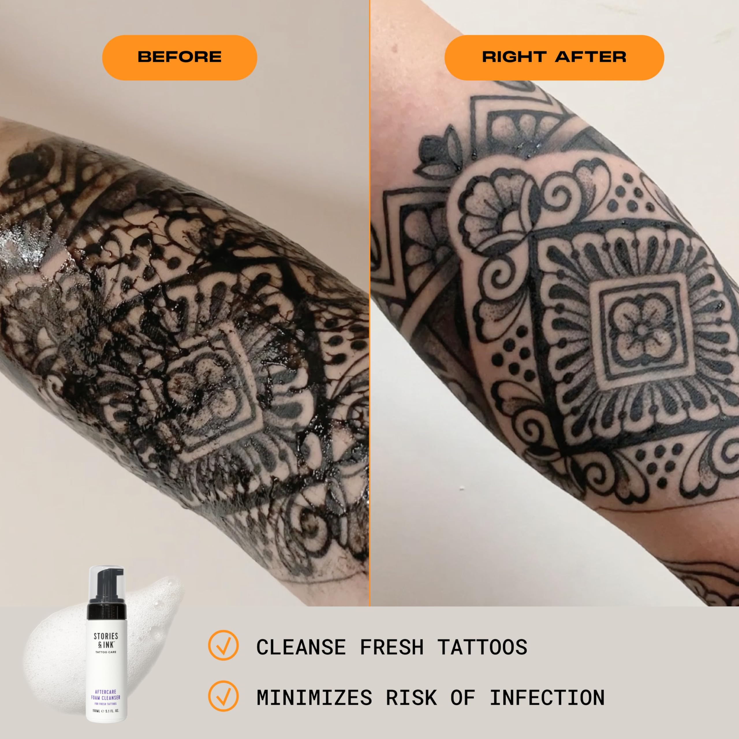 Stories & Ink | TATTOO AFTERCARE FOAM CLEANSER - For Fresh Tattoos, Soothes and Heals, Ultra Gentle, Soap & Sulfate Free