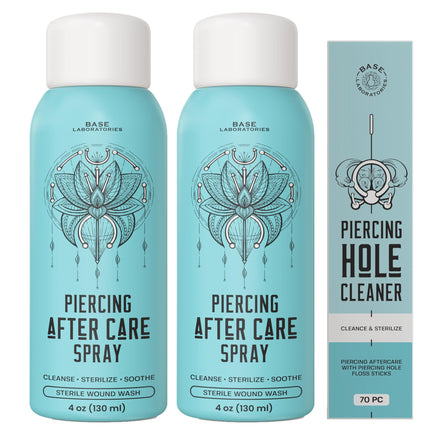 Base Labs Piercing Aftercare Spray Piercing Cleaning Solution | 240ml | Saline Solution Piercing | Cleanses & Soothes for Keloid Bumps on Ears & Nose - Saline Aftercare Spray - 2PK & 1PK (70CT)