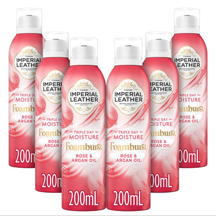 Imperial Leather Foamburst, Triple Day Moisture Shower Gel, Rose & Argan Oil Fragrance Body Wash, Luxurious Foam Lather, Gentle Skin Care, Bulk Buy, Pack of 6 x 200ml