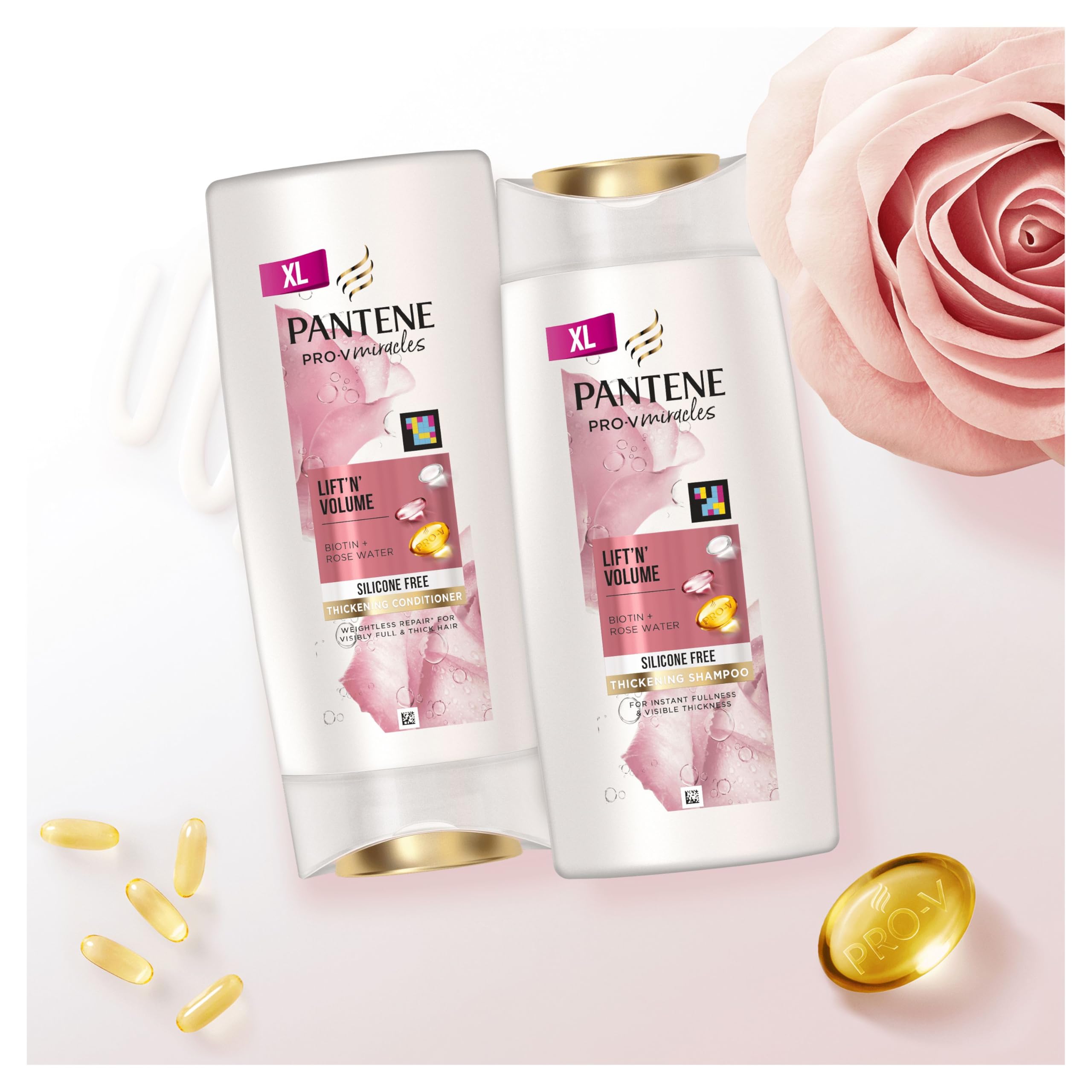 Pantene Biotin & Rose Water Hair Thickening Shampoo, Lift 'n' Volume, 1l, Silicone Free Volume Shampoo