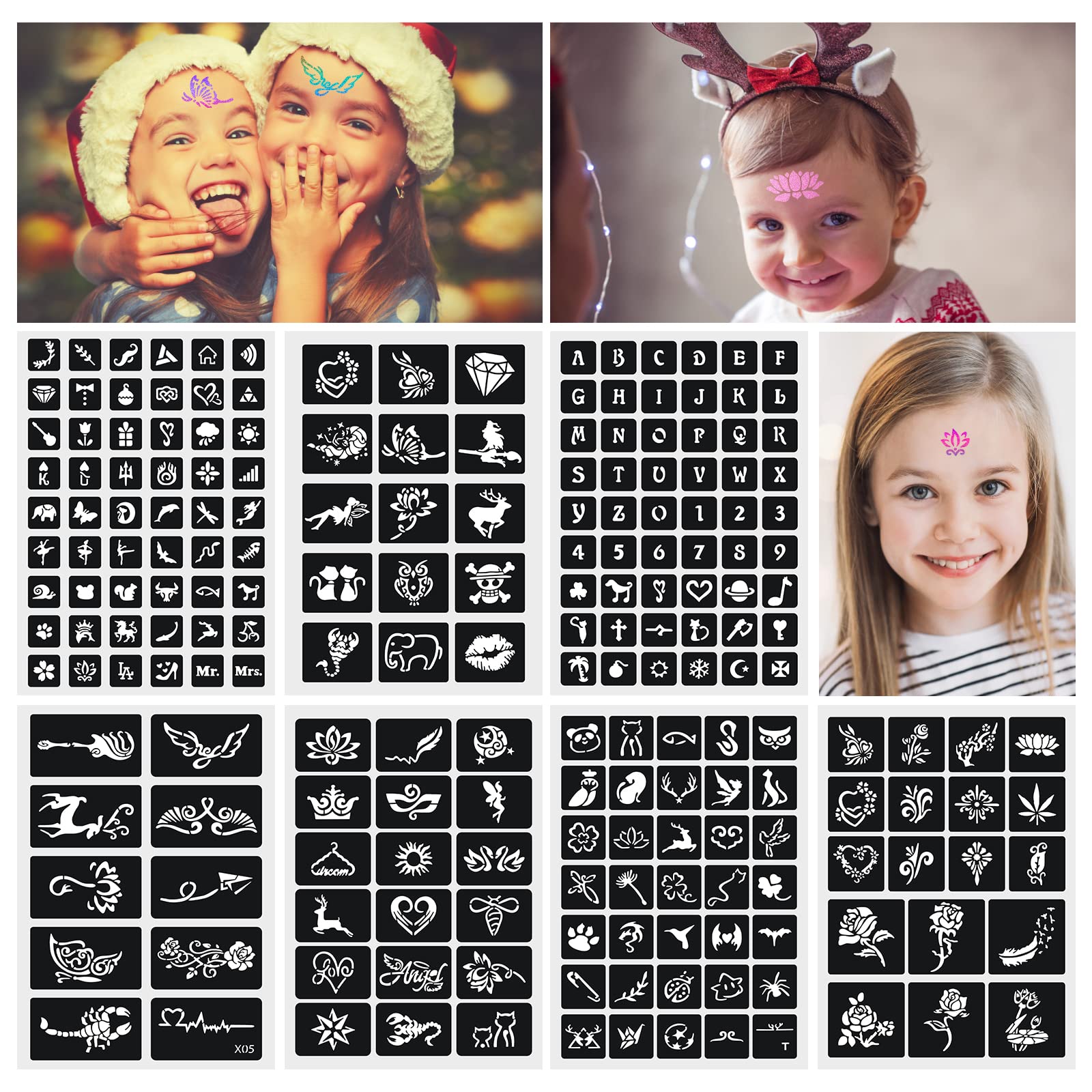 Glitter Tattoos for Kids, Girls Temporary Tattoo Kit, 41 Colours Glitter 215 Rhinestones 204 Stencils 3 Glue 5 Brushes Waterproof Tattoos, Festival Body Make Up for Girls & Adults, Birthday, Party