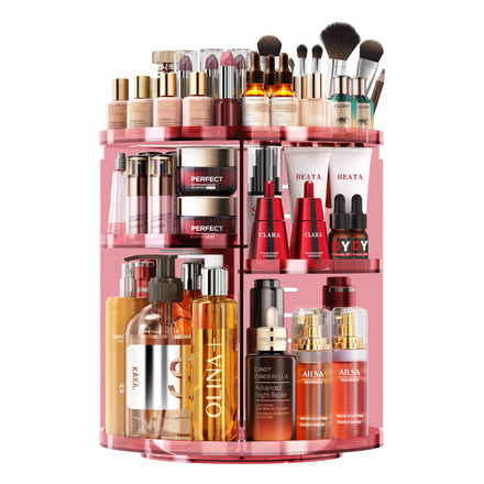 Auxmir Makeup Organiser, 9 Layers Adjustable Large Capacity Cosmetic Organsier for Jewellery, Lipsticks, 360 Degree Rotating Skincare Organiser, Make Up Storage Display for Bathroom, Bedroom, Pink