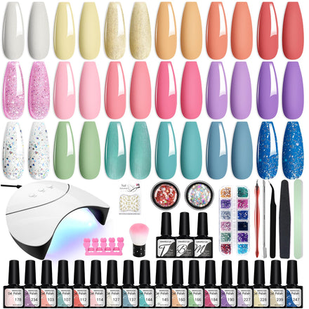 VANREESA Gel Nail Kit, 18 Colours Gel Nail Polish Set with Lamp Starter Kit Pink Blue Purple Spring Summer Colours U V Nail Polish Set with Base and Top Coat Manicure DIY at Home Gifts for Women