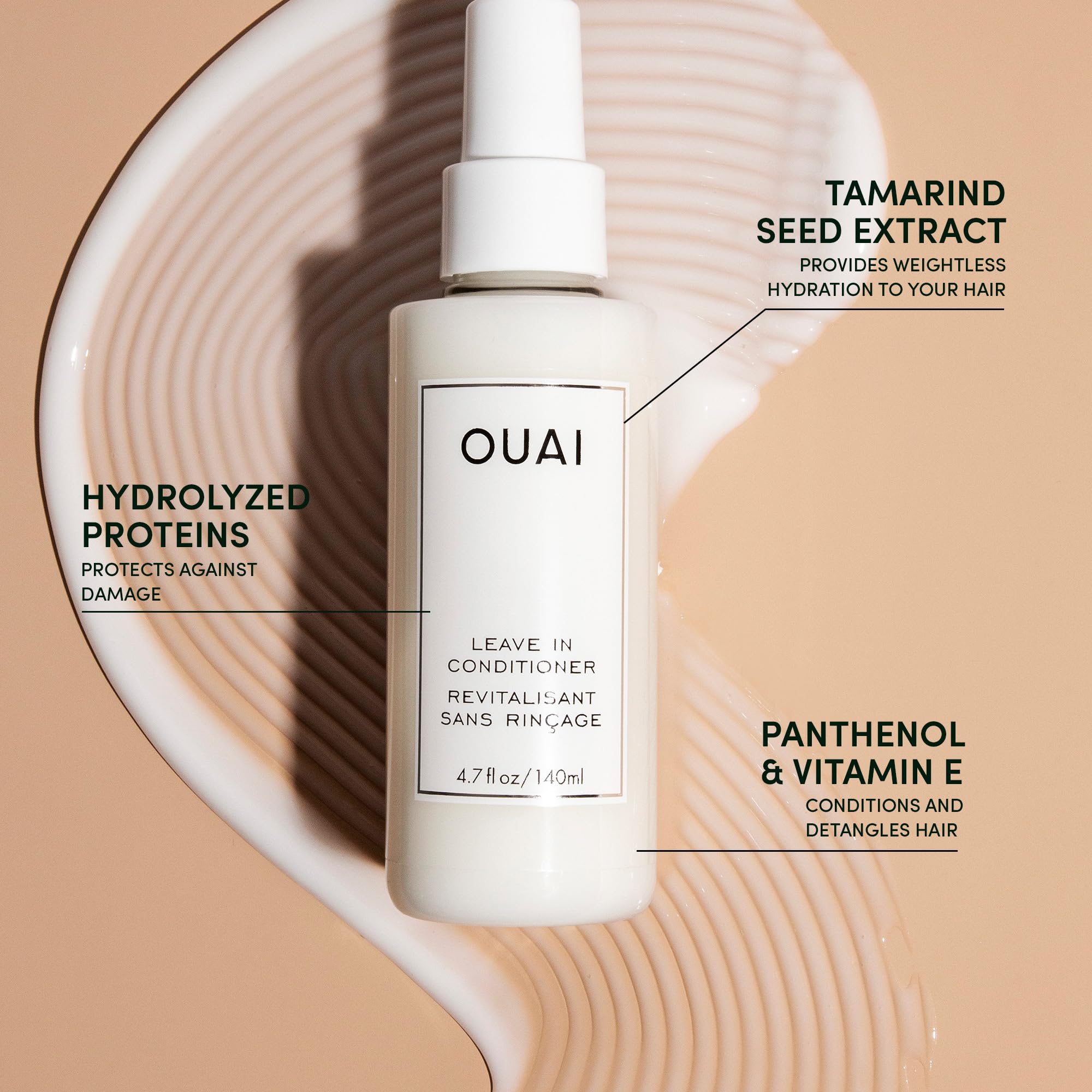 OUAI Leave In Conditioner & Heat Protectant Spray - Prime Hair for Style, Smooth Flyaways, Add Shine and Use as Detangling Spray - No Parabens, Sulfates or Phthalates -140ml
