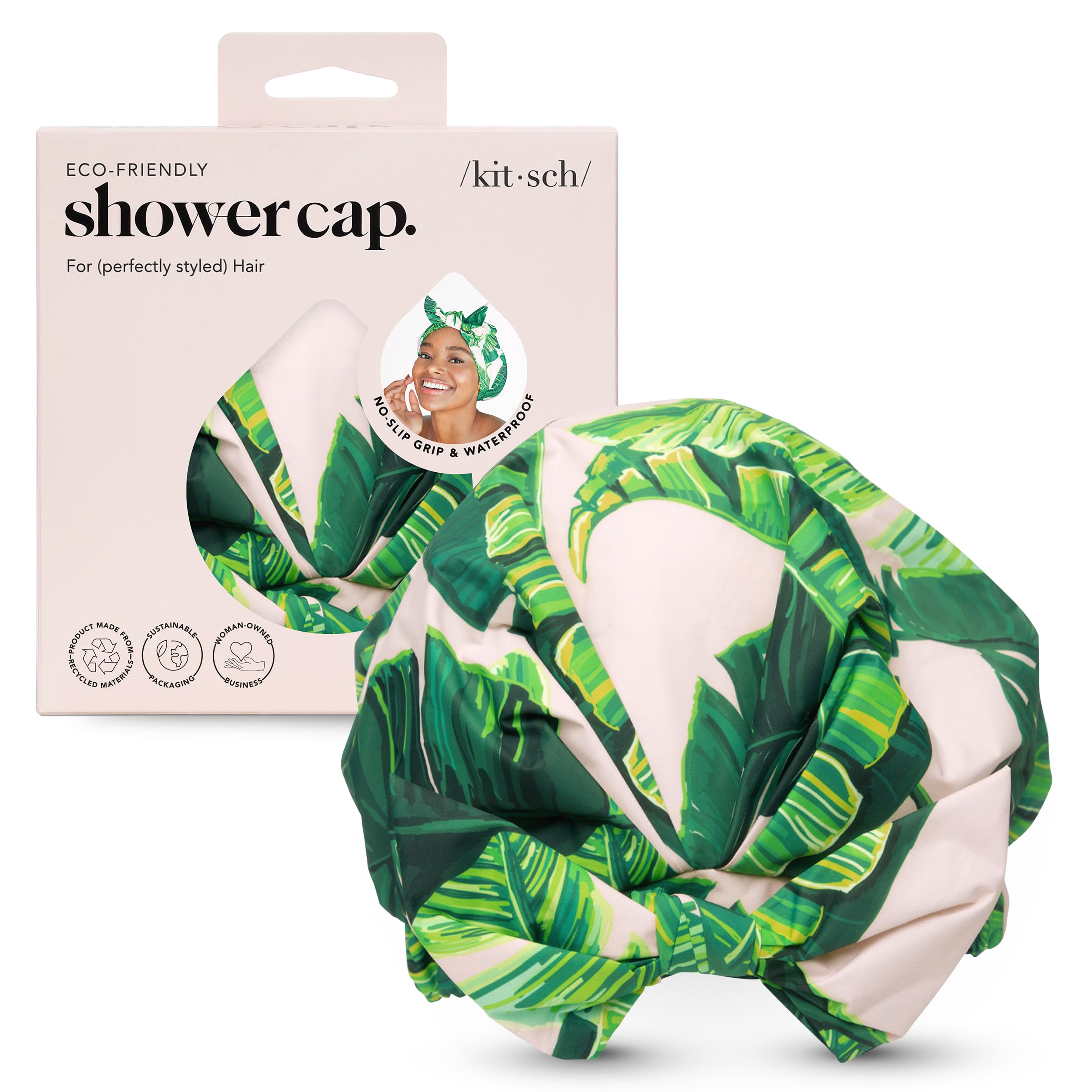 Kitsch Luxury Shower Cap for Women, Palm Leaves- Palm Leaves